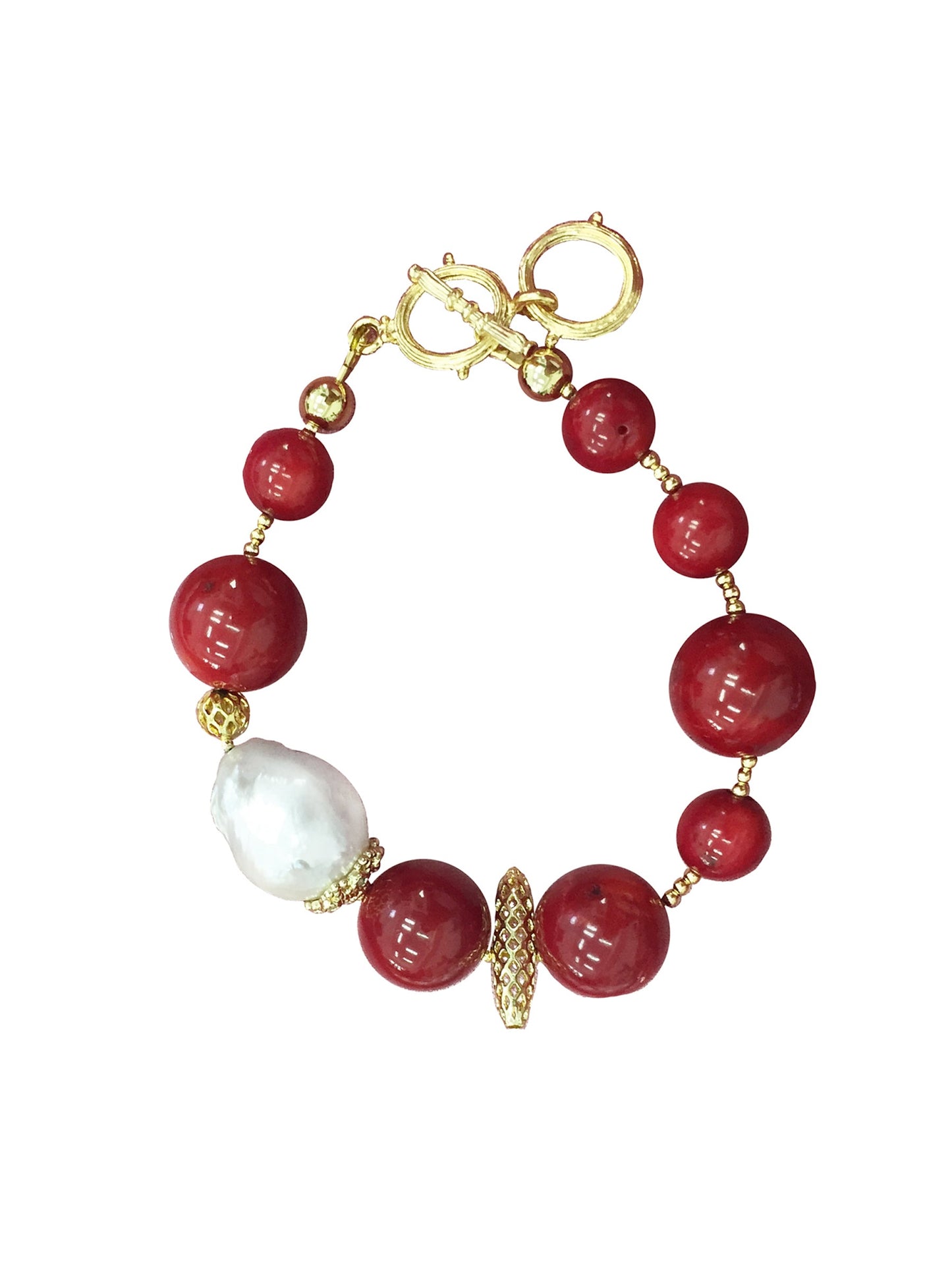 Round Coral with Baroque Pearls Bracelet CB004 - FARRA