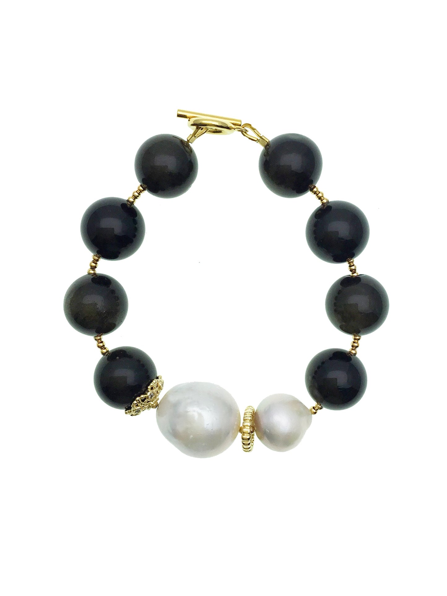 Timeless Black Obsidian With Baroque Pearl Bracelet CB016 - FARRA