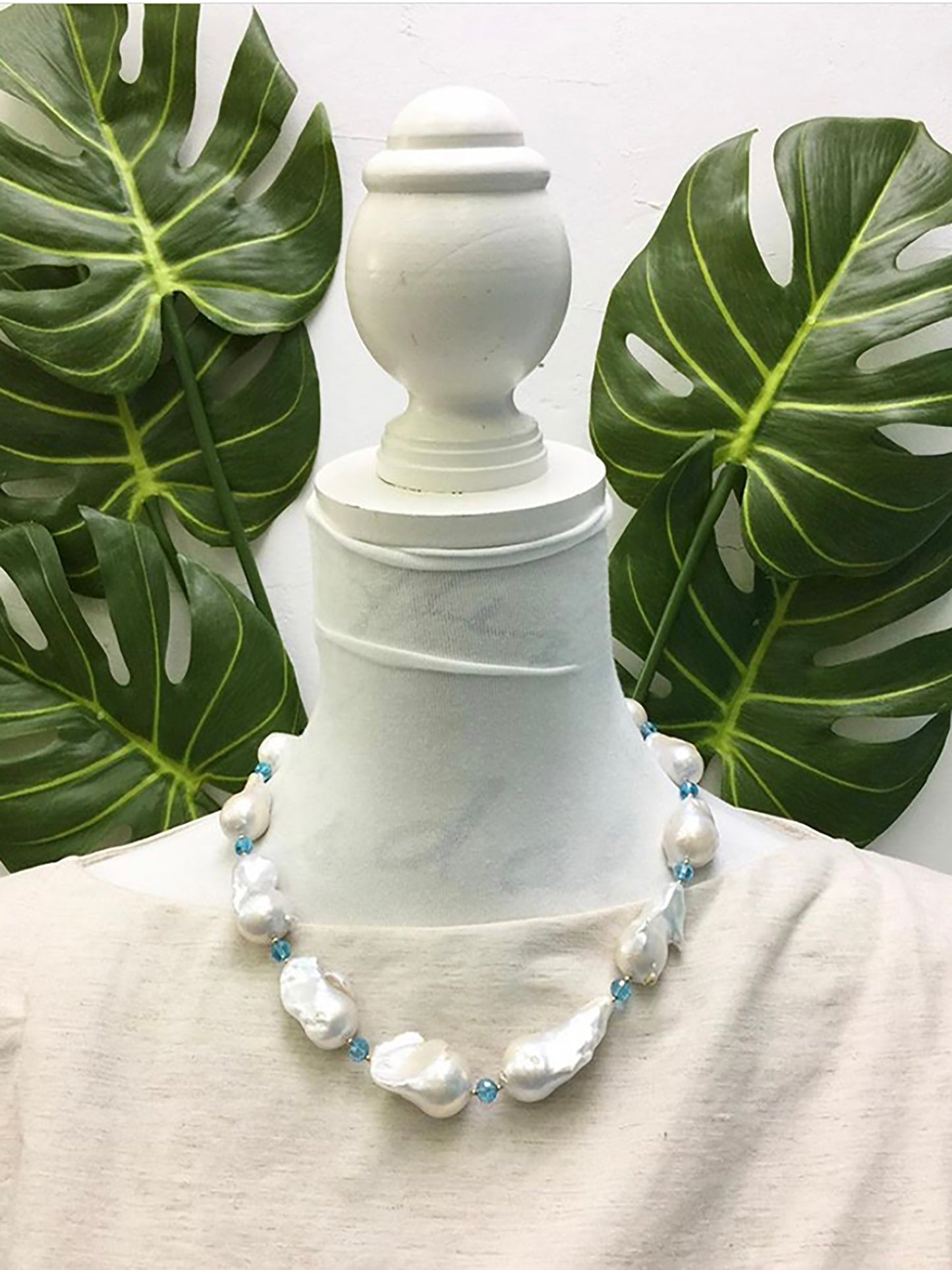 Baroque Pearls with Blue Crystals Necklace DN224 - FARRA