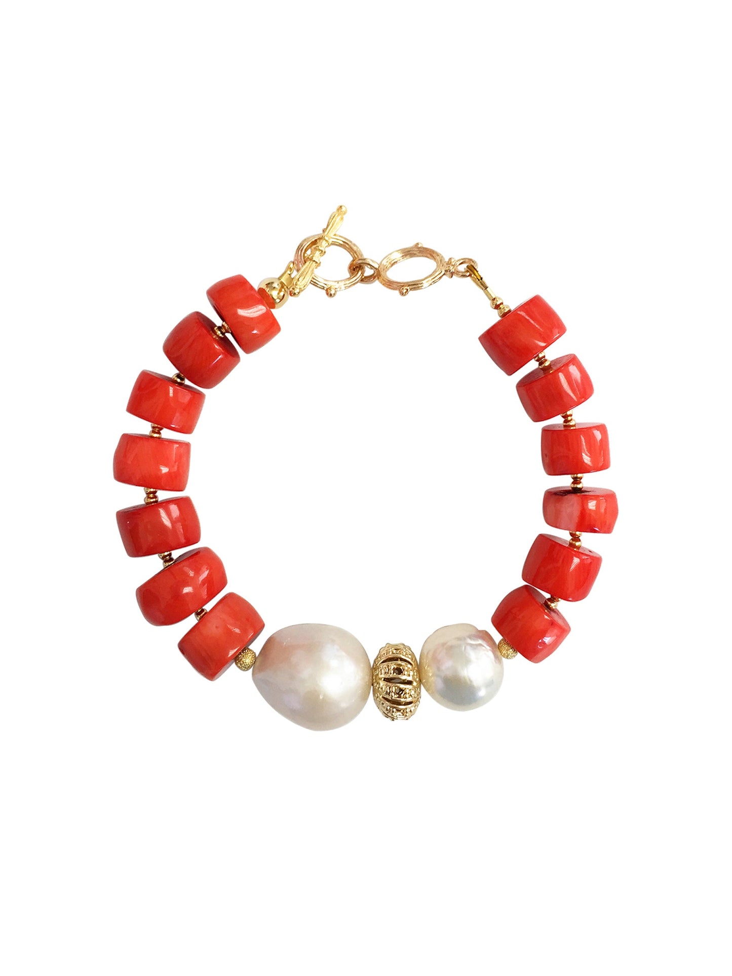 Orange Coral With Natural Baroque Pearls Bracelet MB029 - FARRA