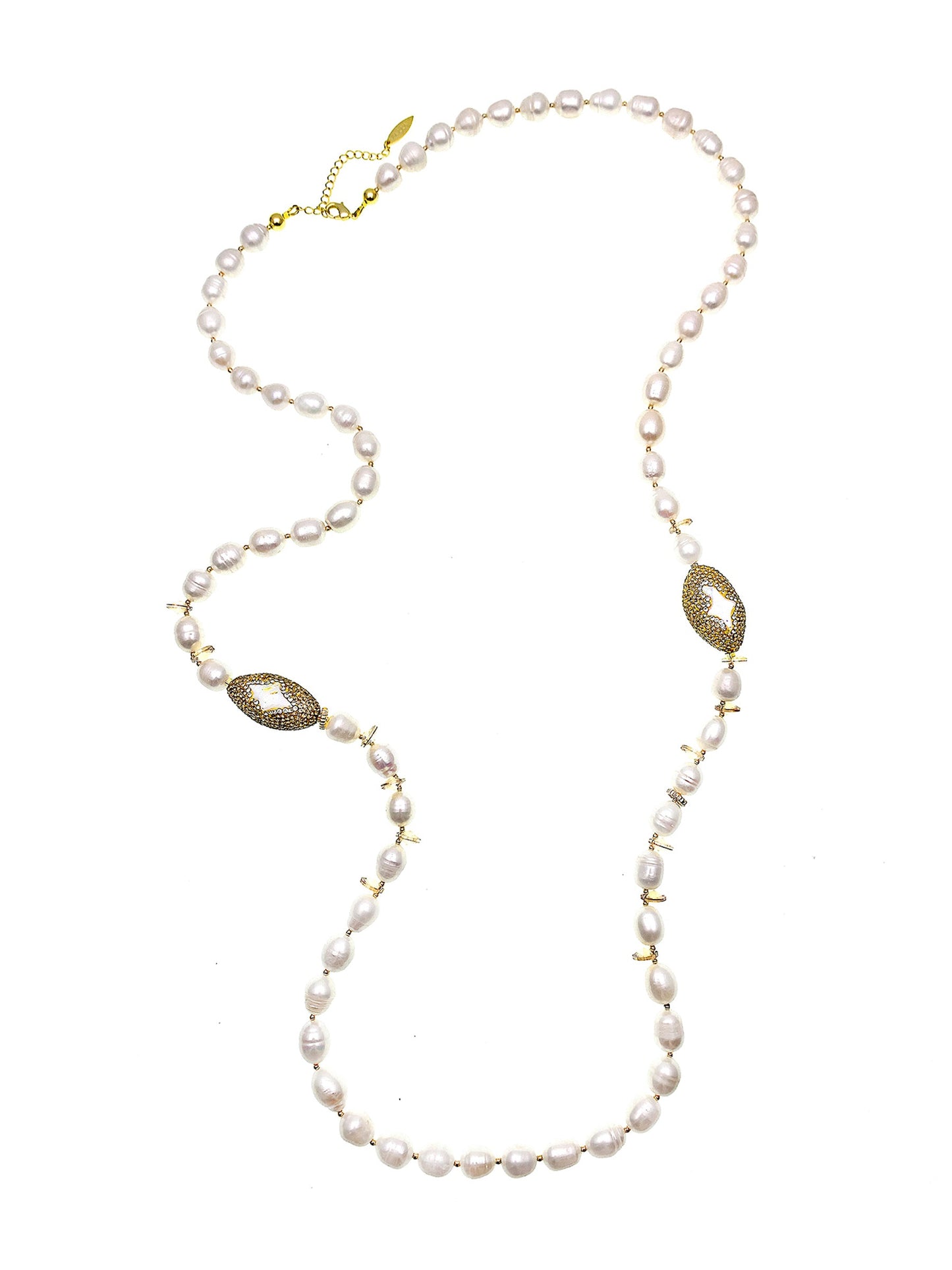 Freshwater Pearls With Crystals & Rhinestone Two Ways Necklace FN035 - FARRA