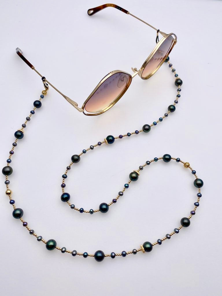 Versatile Black Freshwater Pearls Glasses Chain EC011 - FARRA