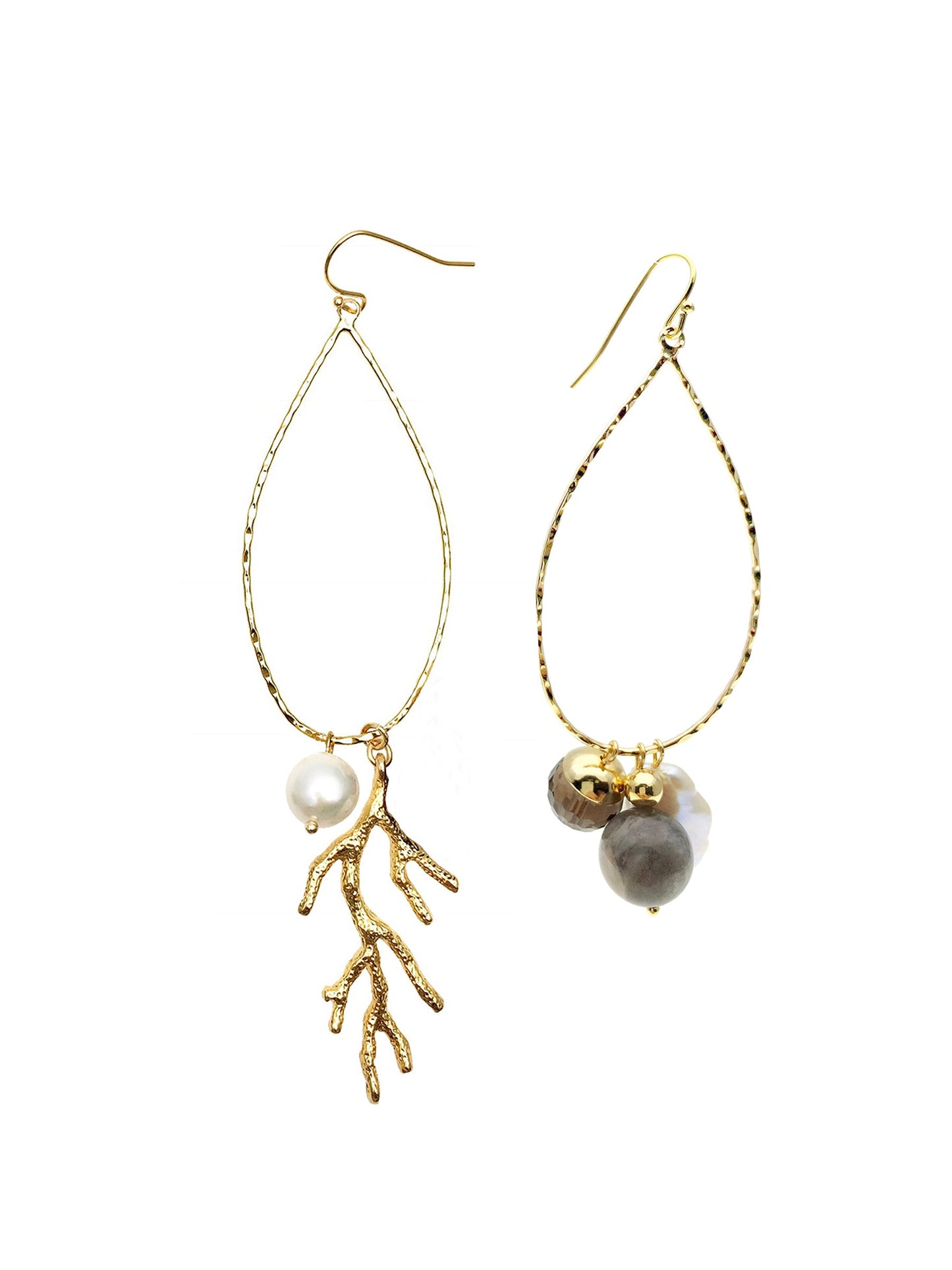 Freshwater Pearl & Labradorite Swinging Unbalance Earrings AE020 - FARRA
