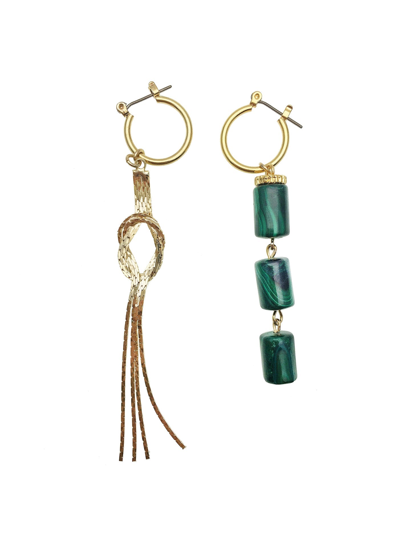 Malachite & Metal Fringe Asymmetrical Earrings CE035 - FARRA