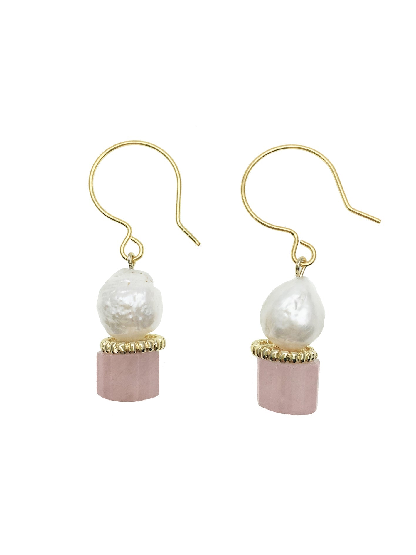 Freshwater Pearl With Rose Quartz Hoop Earrings DE213 - FARRA
