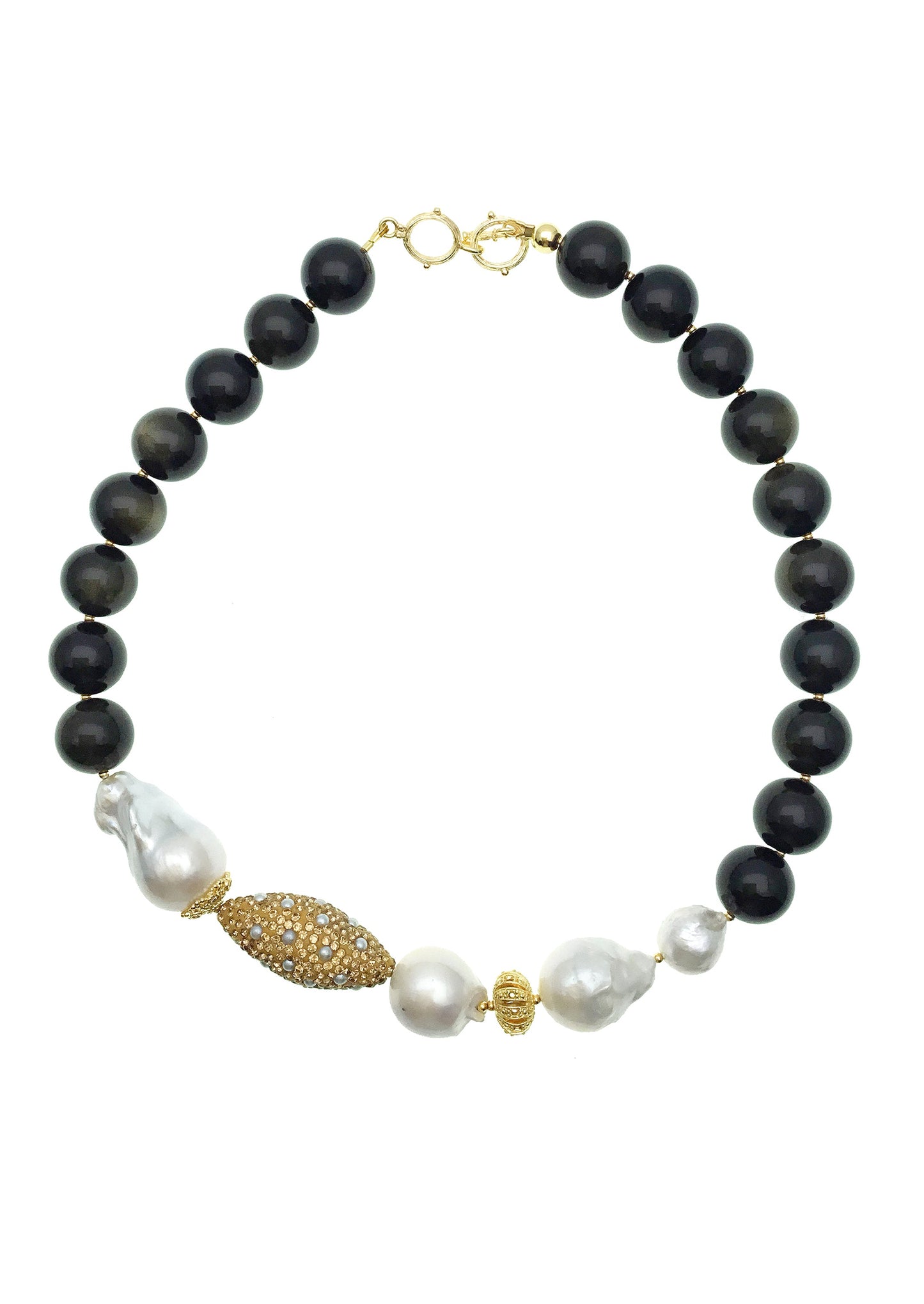 Black Obsidian With Baroque Pearl Gorgeous Necklace CN047 - FARRA