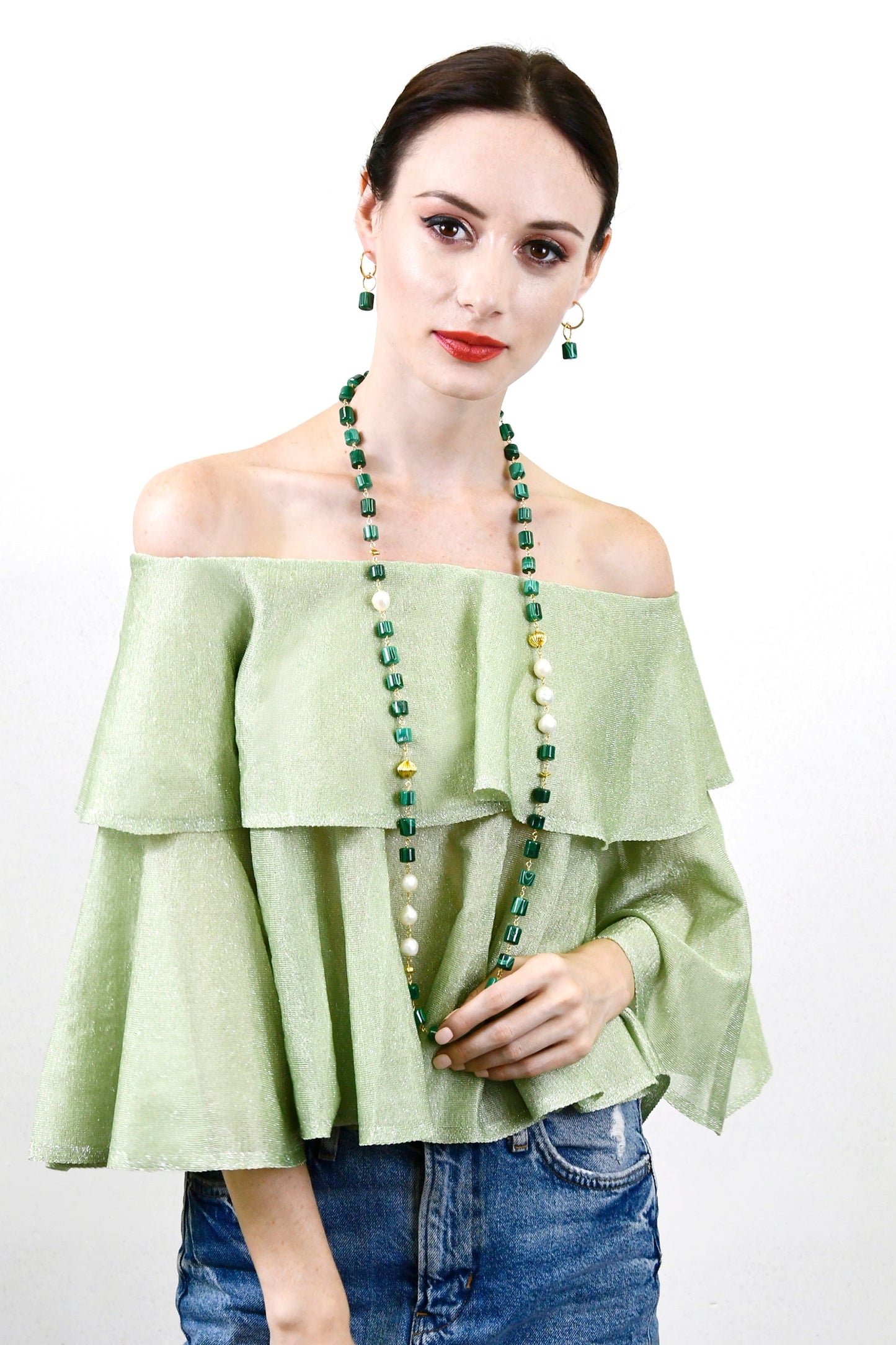 Malachite Simple Earrings AE032 - FARRA