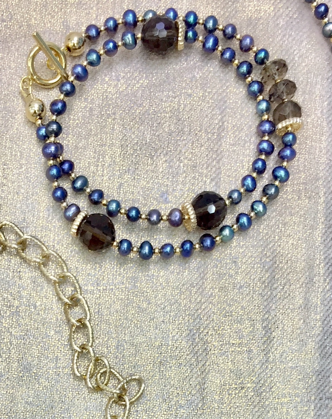 Freshwater Pearls With Smoky quartz Double Wrapped Bracelet CB015 - FARRA
