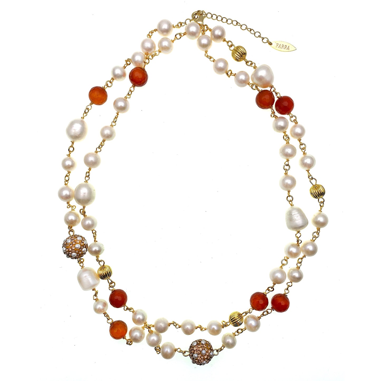 Freshwater Pearls with Red Agate Chain Necklace FN007 - FARRA