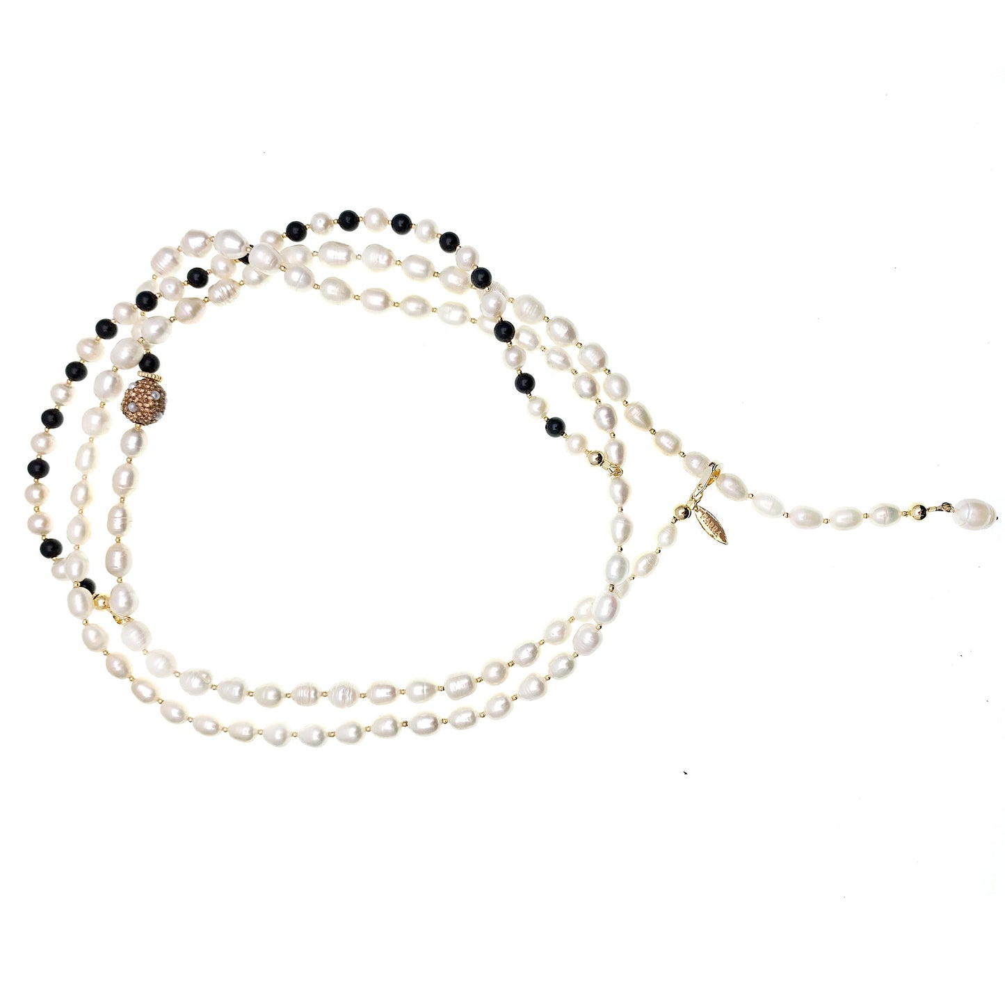 Versatile Freshwater Pearls With Black Obsidian Belt/ Necklace FN022 - FARRA