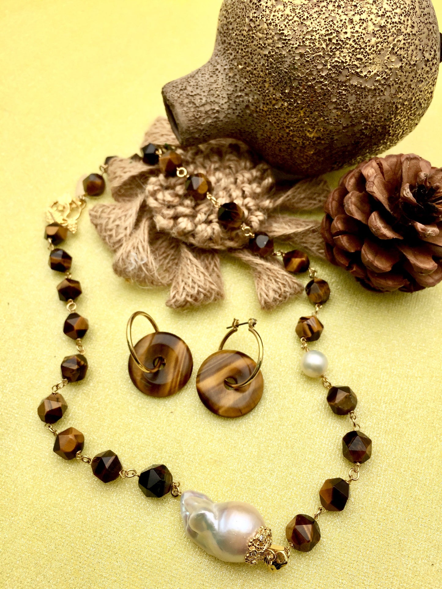 Round Tiger Eye Donut Earrings - FARRA