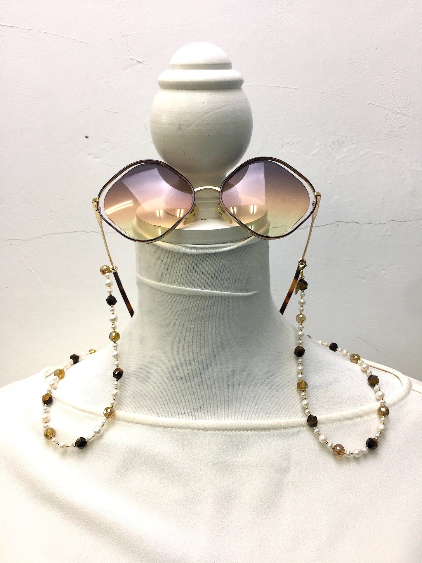Removable Freshwater Pearls , Tiger Eye & Crystals Glasses Chain EC005 (Jewelry Accessories) - FARRA