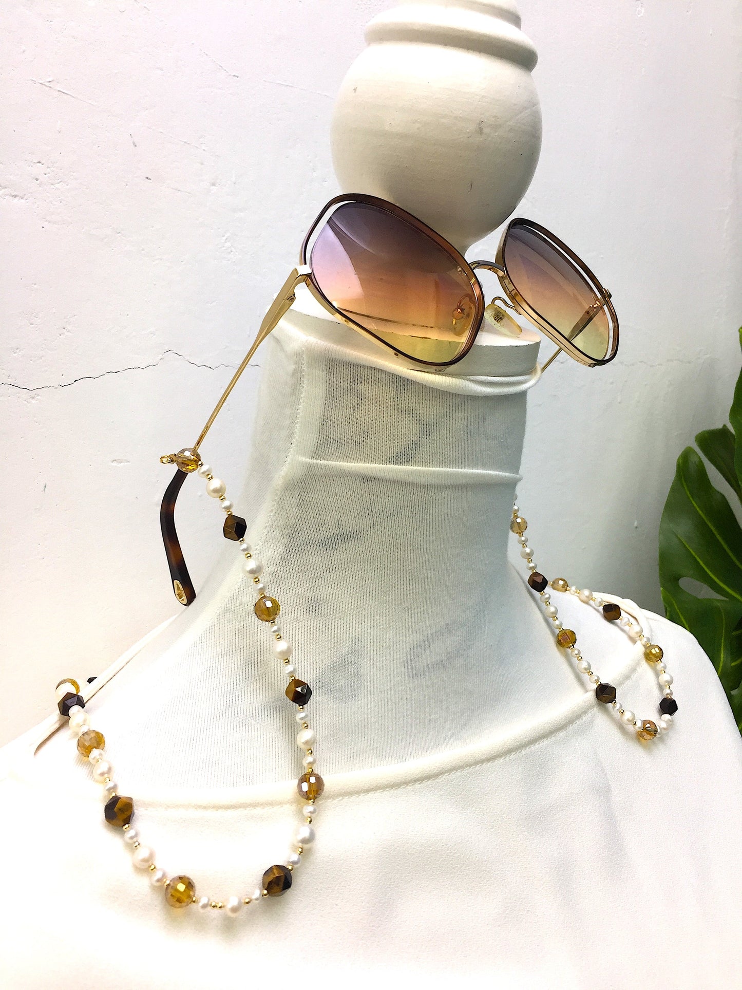 Removable Freshwater Pearls , Tiger Eye & Crystals Glasses Chain EC005 (Jewelry Accessories) - FARRA