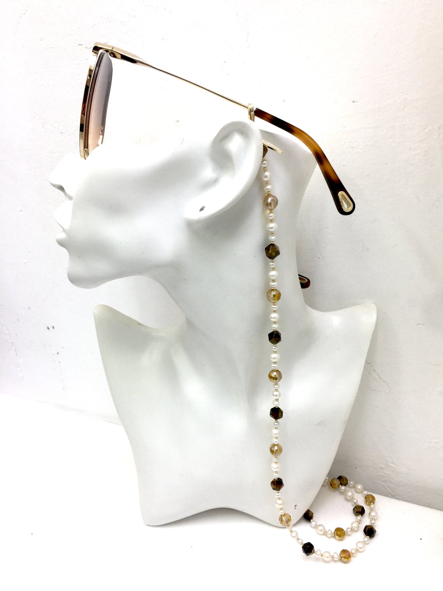 Removable Freshwater Pearls , Tiger Eye & Crystals Glasses Chain EC005 (Jewelry Accessories) - FARRA