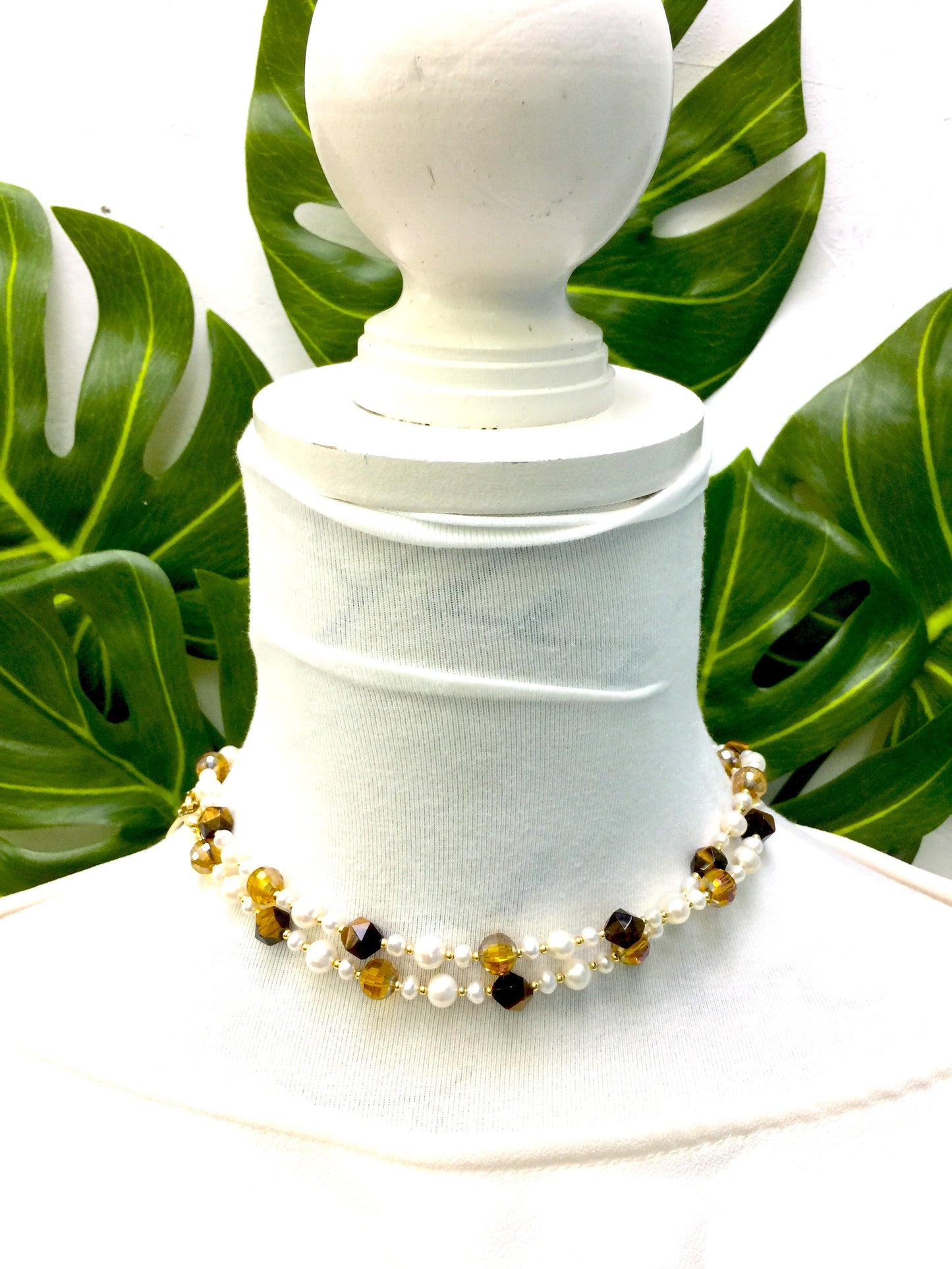 Removable Freshwater Pearls , Tiger Eye & Crystals Glasses Chain EC005 (Jewelry Accessories) - FARRA