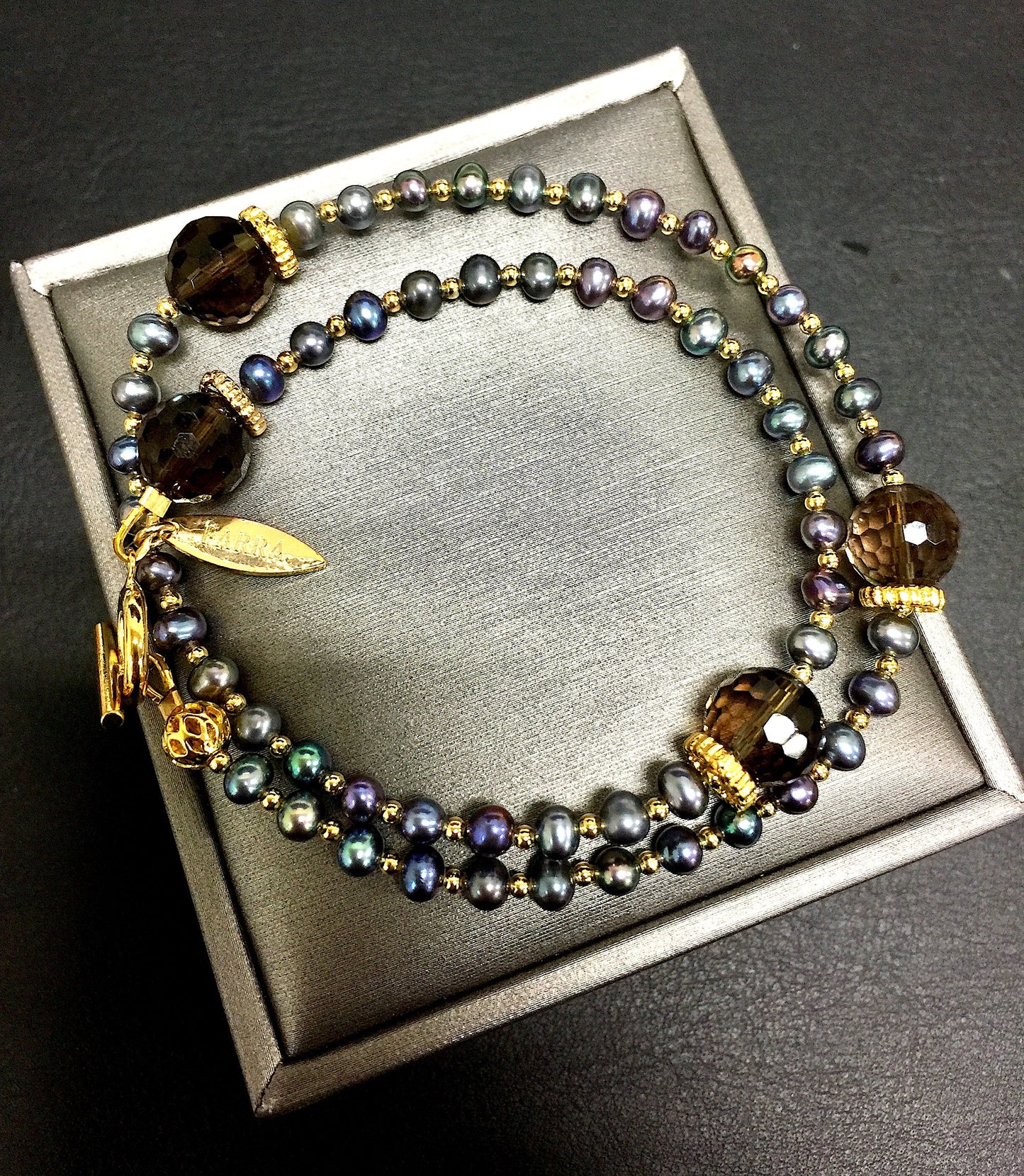 Freshwater Pearls With Smoky quartz Double Wrapped Bracelet CB015 - FARRA