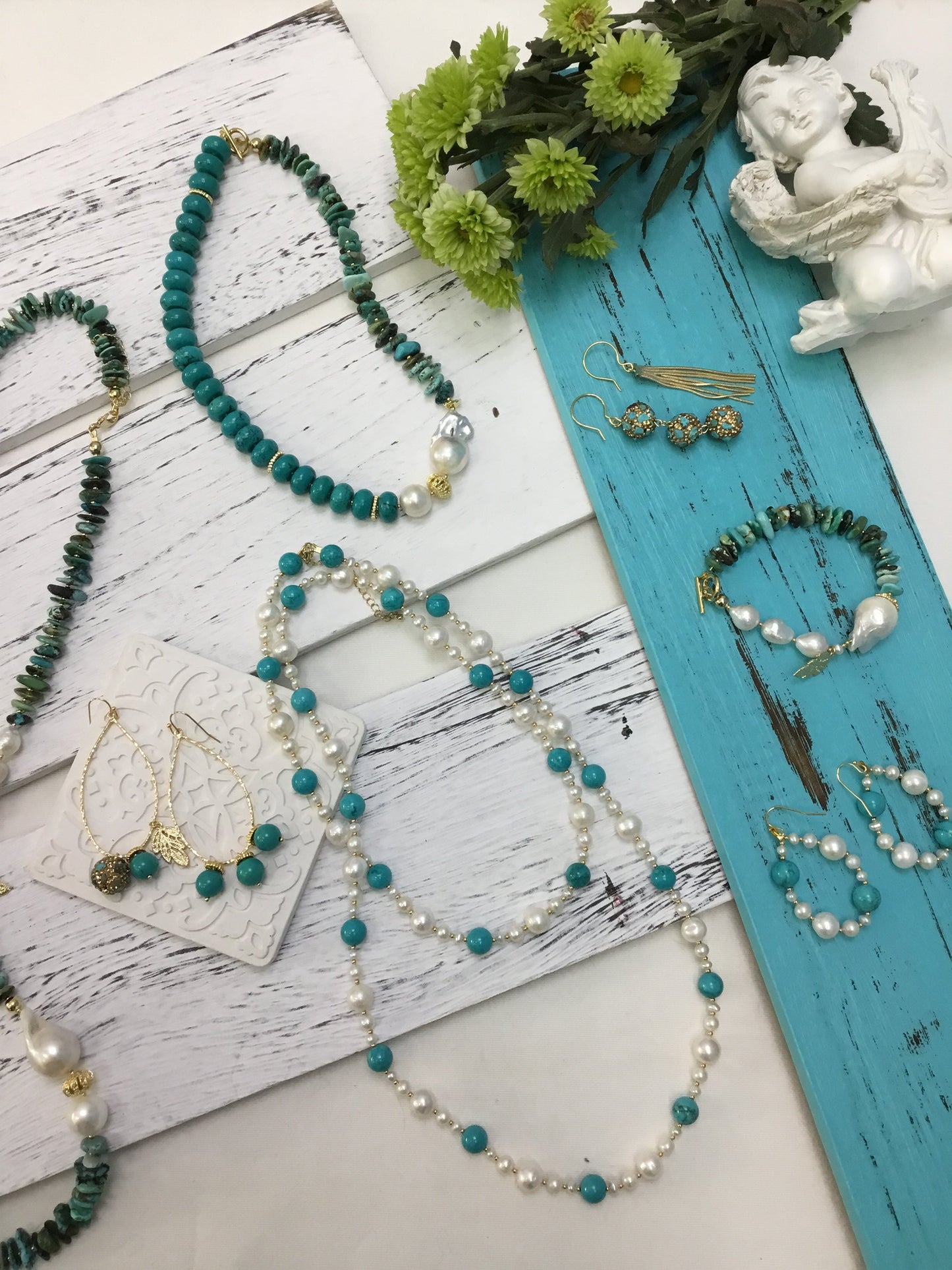 Freshwater Pearls With Turquoise Multi-way Necklace DN215 - FARRA