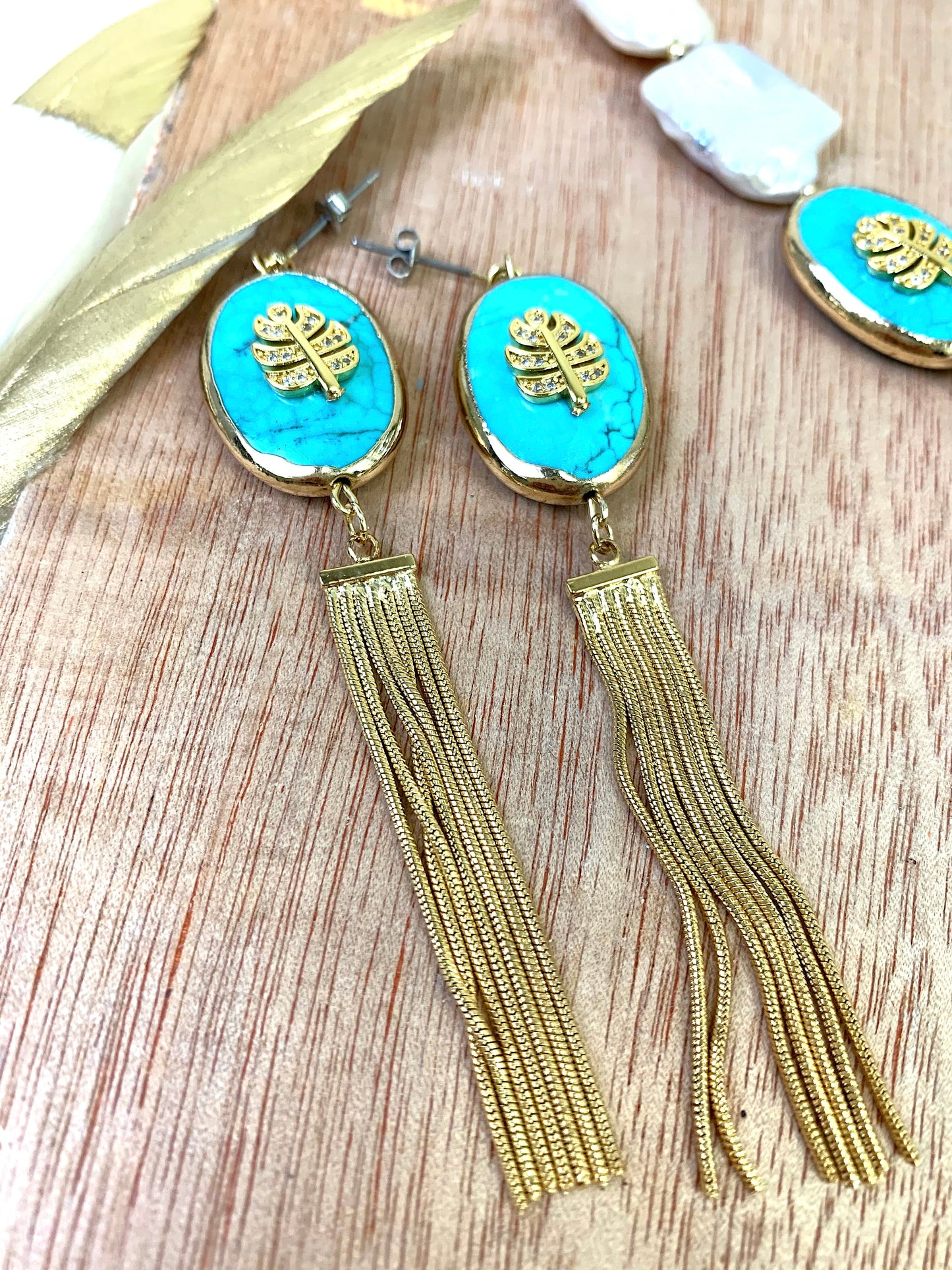 Turquoise Stone Fringe Earrings EE009 - FARRA