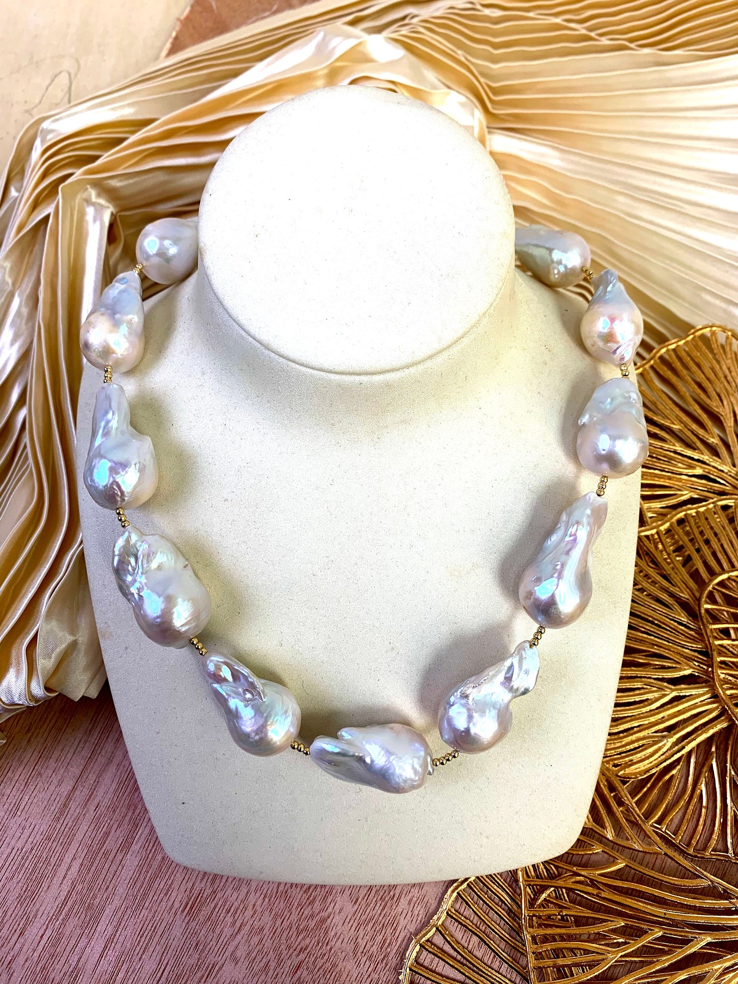 Baroque Pearls With Rhinestone Bordered Turquoise Charm Necklace EN012 - FARRA
