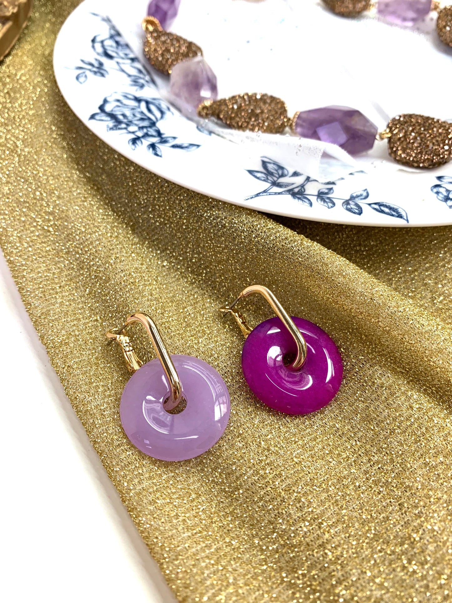 Magenta Jade & Amethyst Donut Earrings EE033 - FARRA