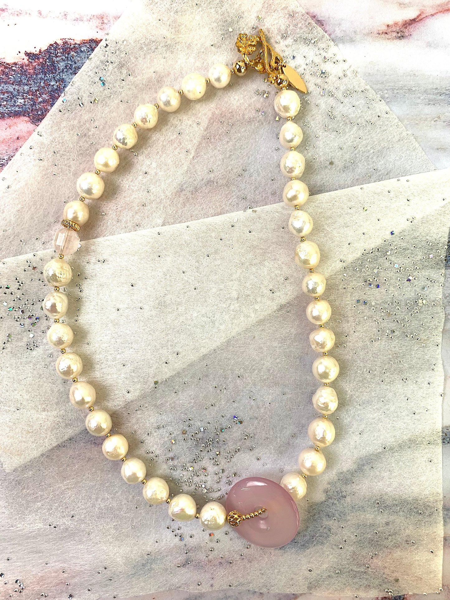 Freshwater Pearls with Rose Quartz Simple Short Necklace EN030 - FARRA
