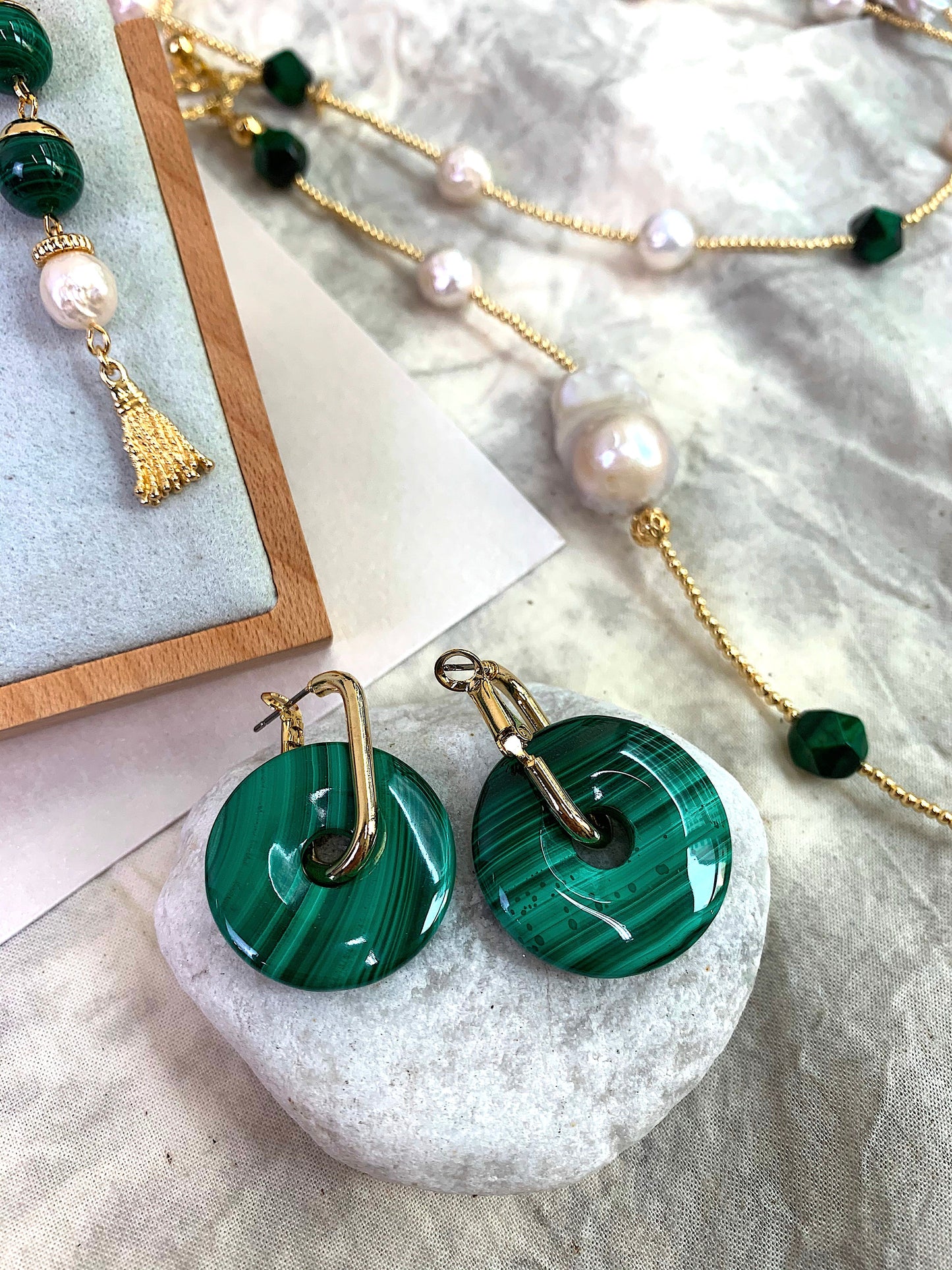 Donut Shaped Malachite Modern Earrings EE001 - FARRA