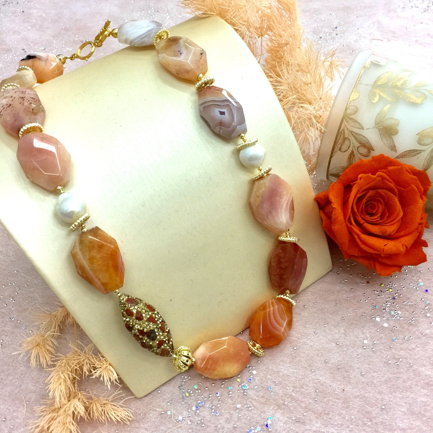 Orange Nugget Agate Chunky Necklace AN004 - FARRA