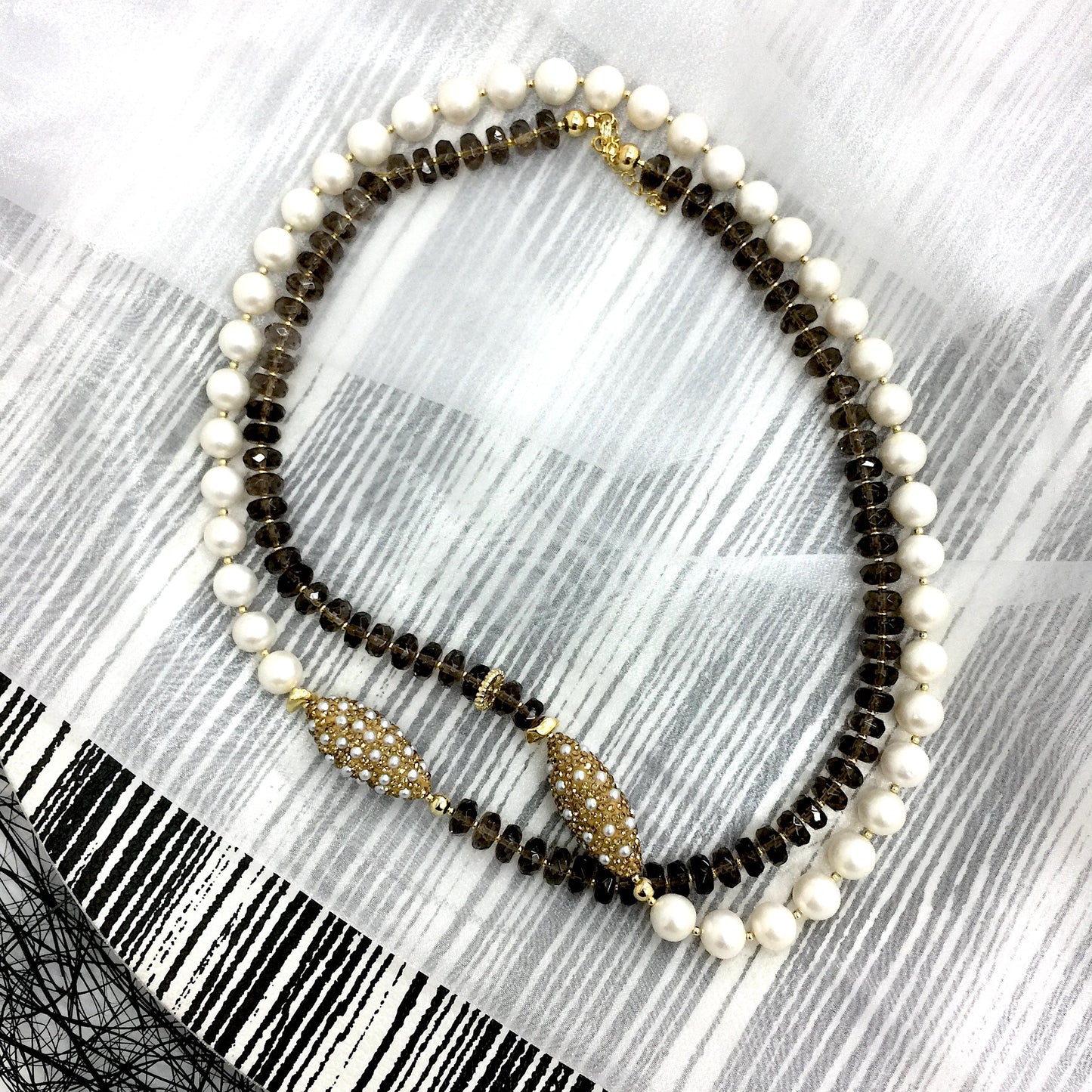 Smoky Quartz With Freshwater Pearls Multi-Way Necklace AN021 - FARRA