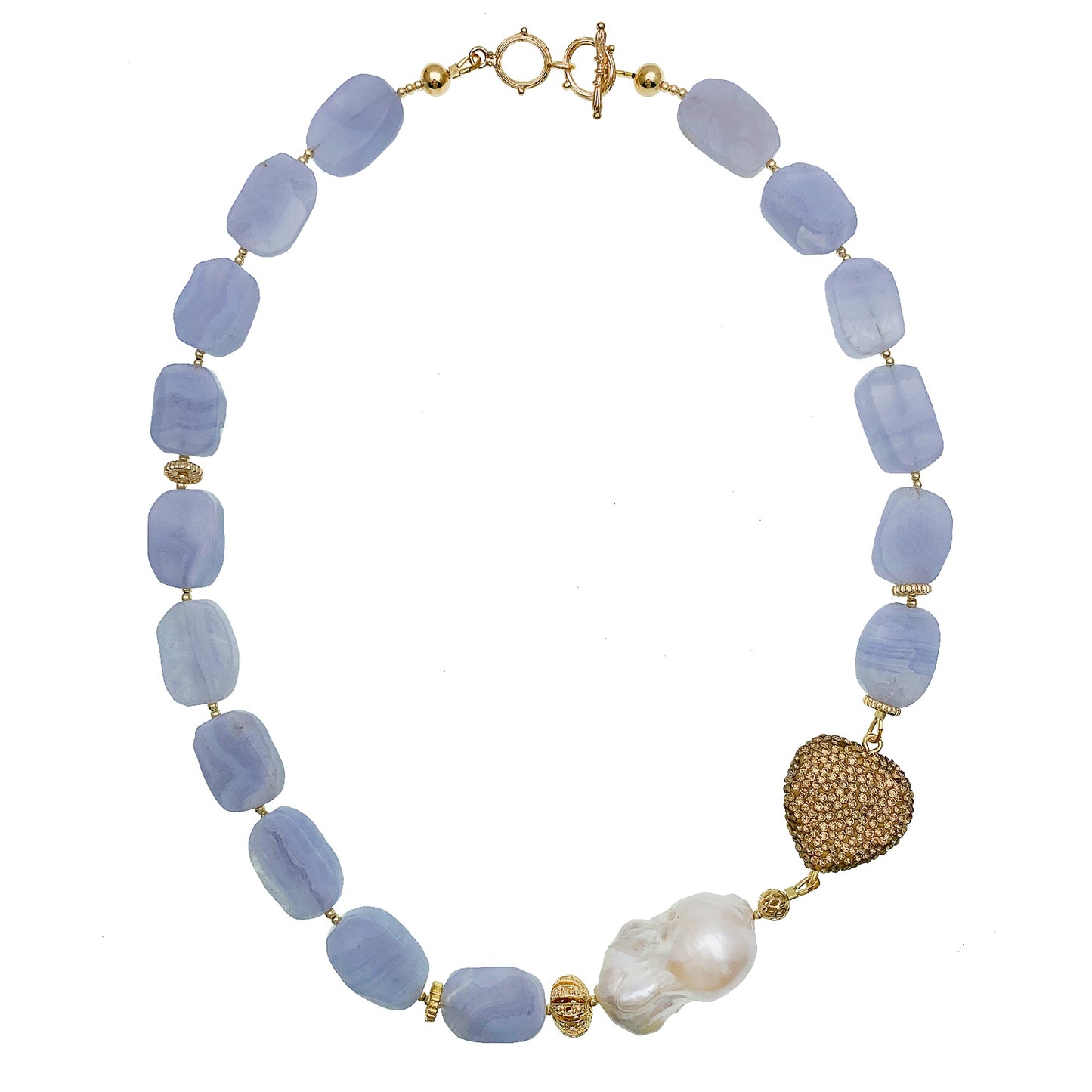 Blue Lace Agate Heart Charm Short Necklace EN007 - FARRA