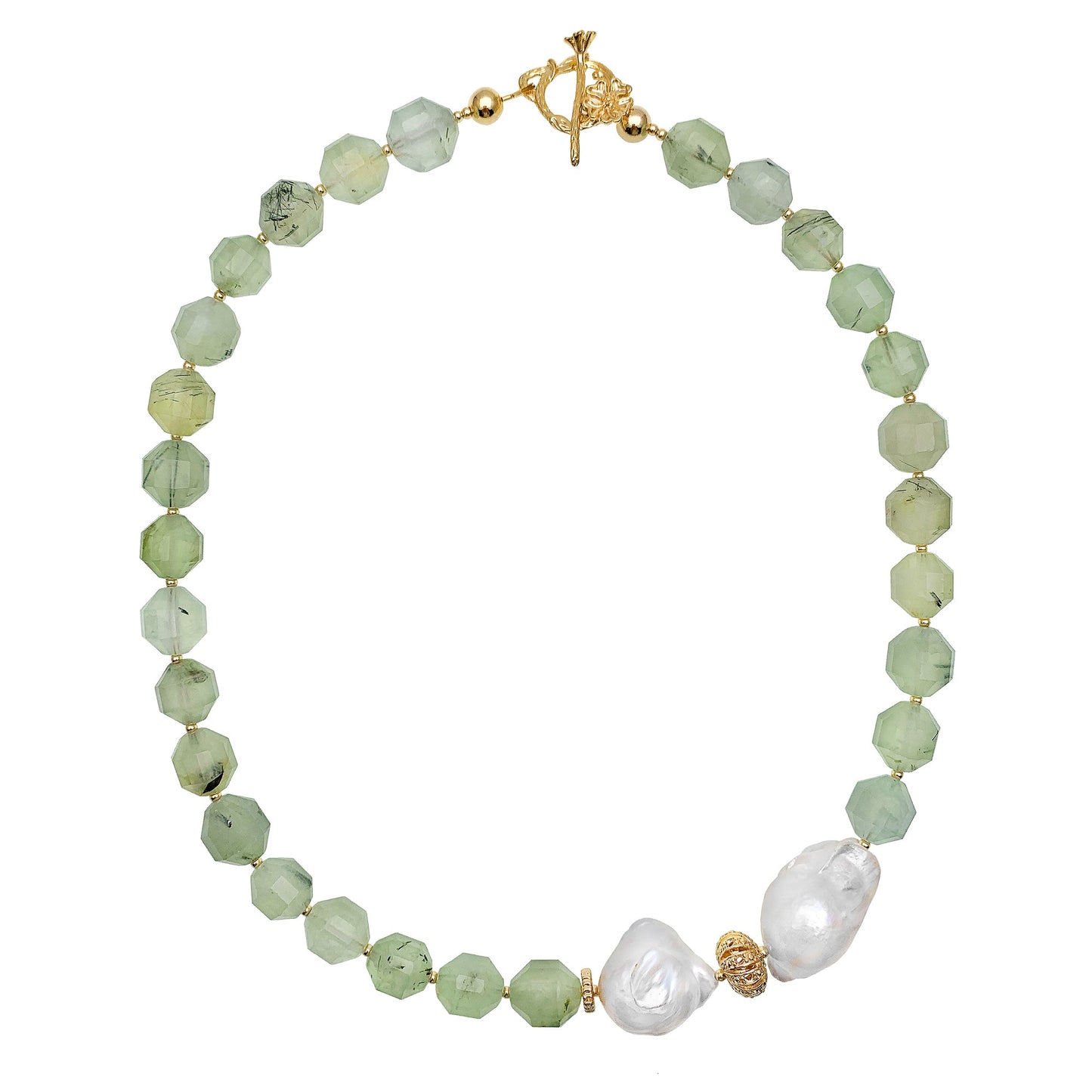 Prehnite with Baroque Pearl Short Necklace EN006 - FARRA