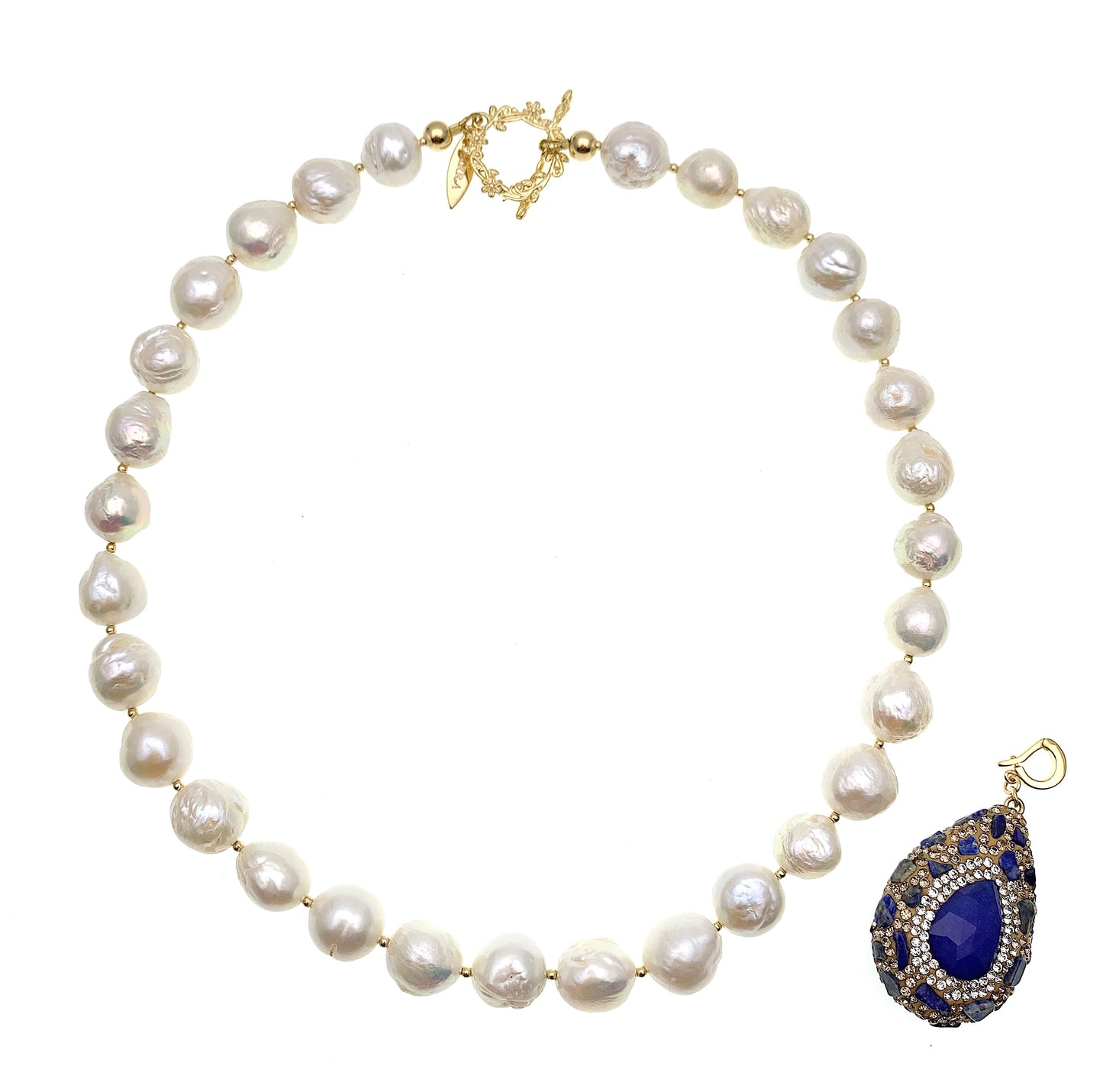 Freshwater Pearls With Removable Jasper Charm Short Necklace FN011 - FARRA