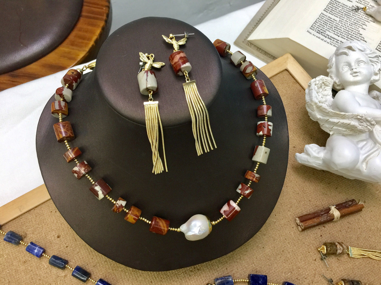 Noreena Jasper With Baroque Pearl Short Necklace CN028 - FARRA