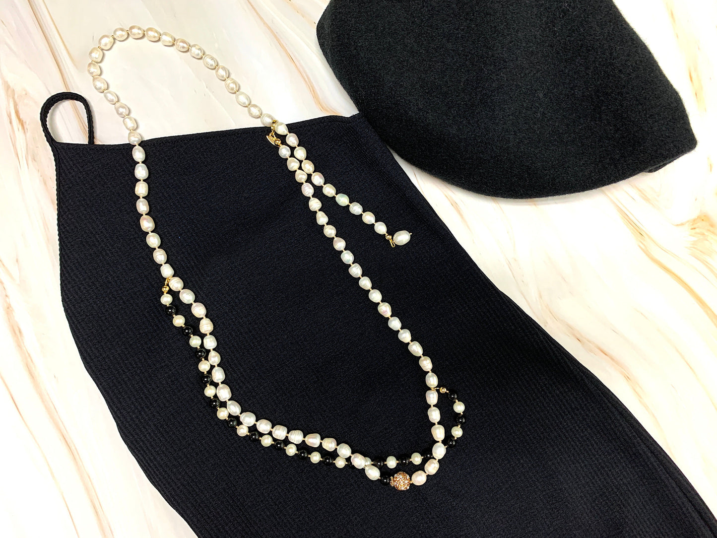 Versatile Freshwater Pearls With Black Obsidian Belt/ Necklace FN022 - FARRA