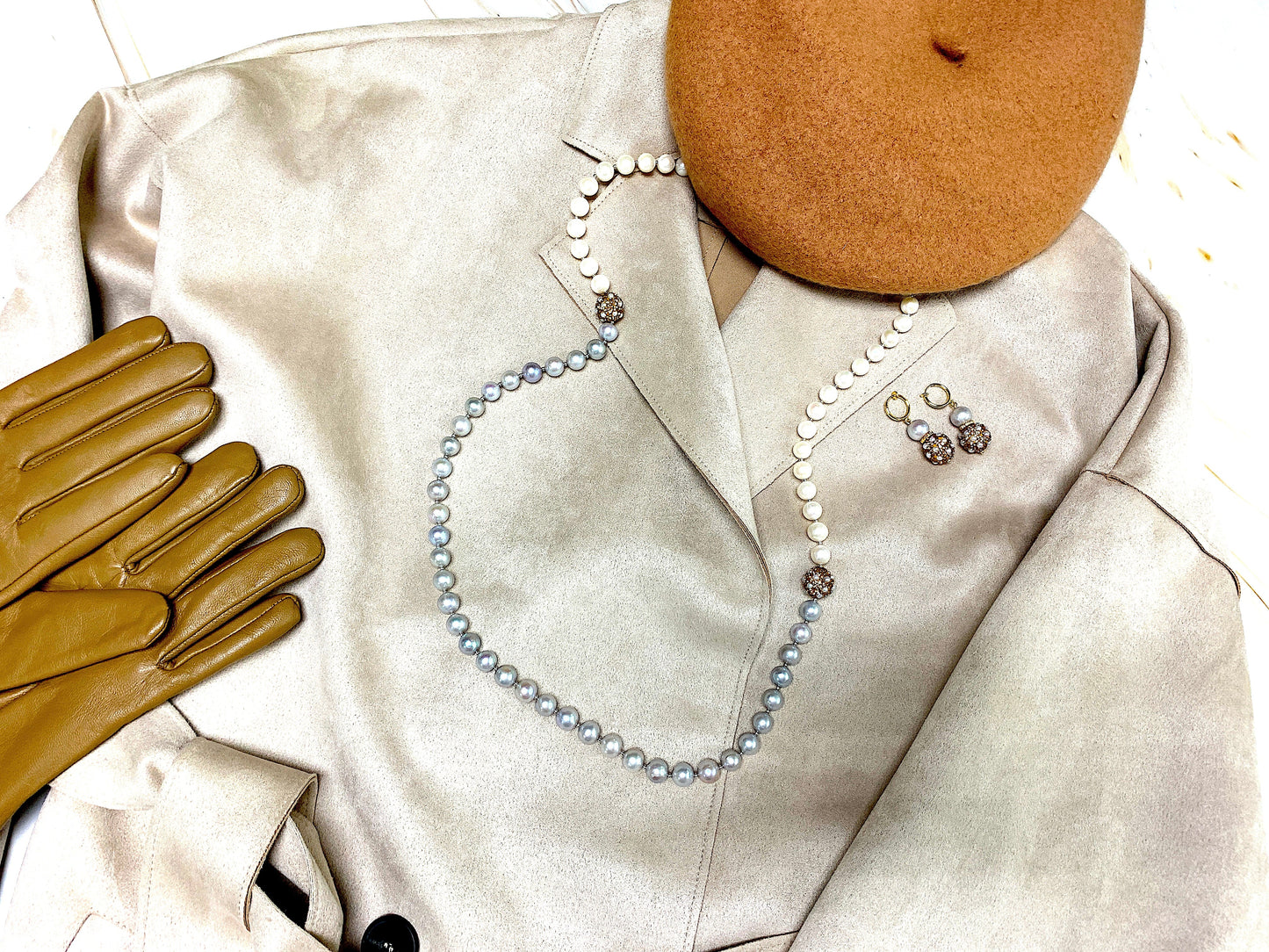 Gray & White Freshwater Pearls Long Necklace FN024 - FARRA