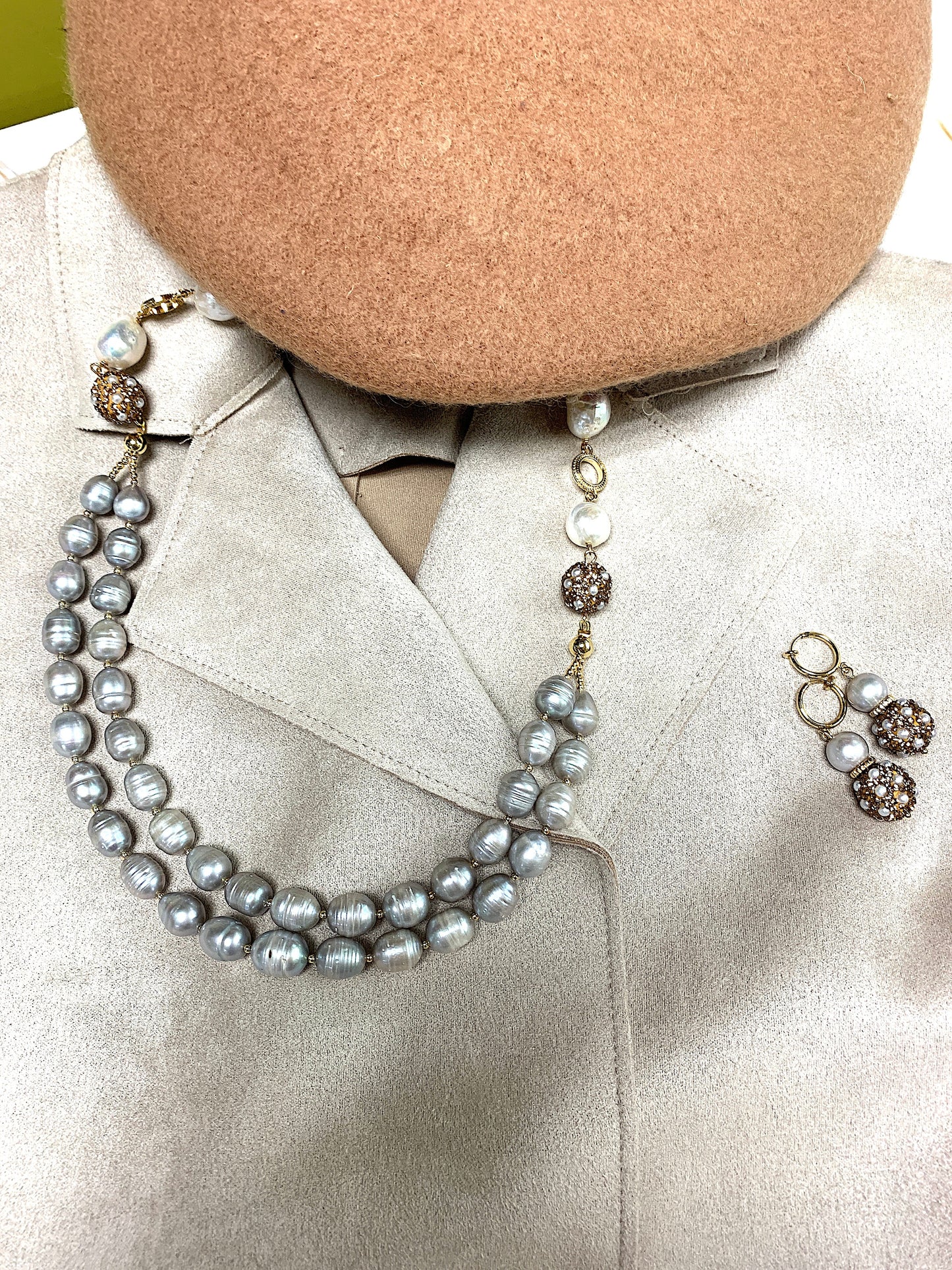 Gray Freshwater Pearls Double Strands Necklace FN023 - FARRA