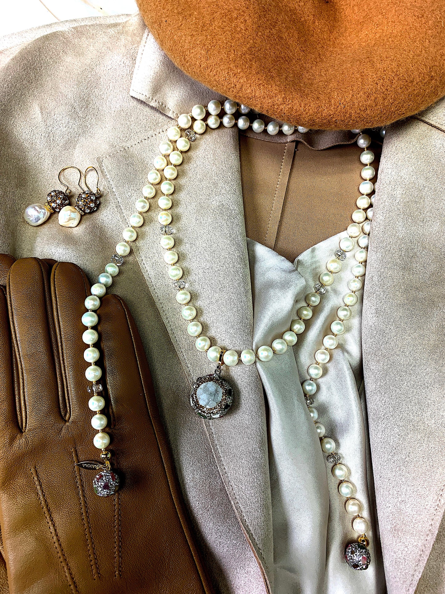 Freshwater Pearls With Tourmaline Rhinestones Open Ended Multi-way Necklace FN025 - FARRA