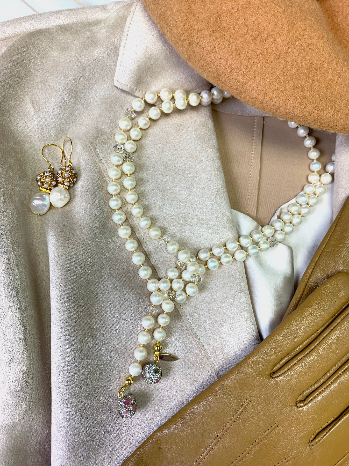 Freshwater Pearls With Tourmaline Rhinestones Open Ended Multi-way Necklace FN025 - FARRA
