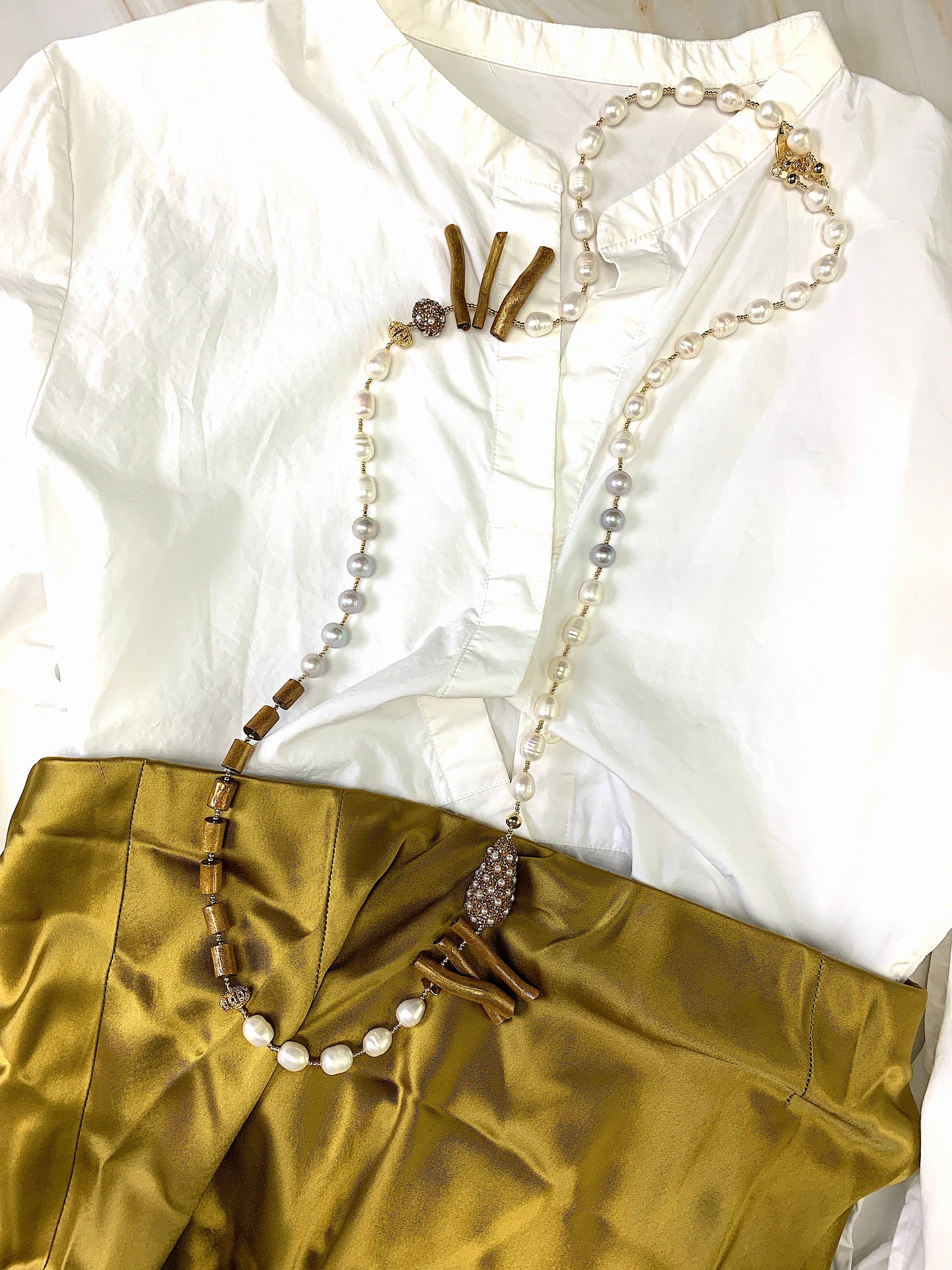 Freshwater Pearls With Golden Corals Two-Ways Necklace FN003 - FARRA