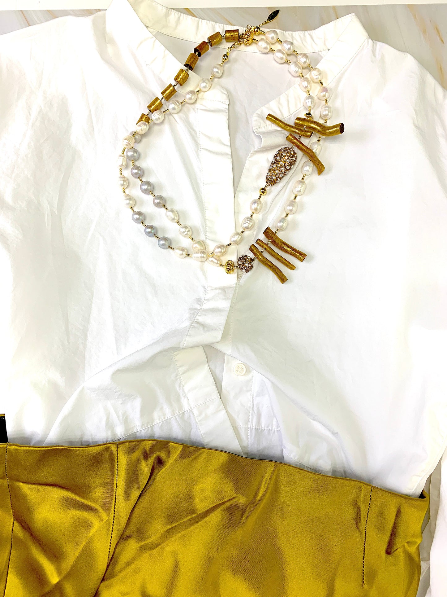 Freshwater Pearls With Golden Corals Two-Ways Necklace FN003 - FARRA