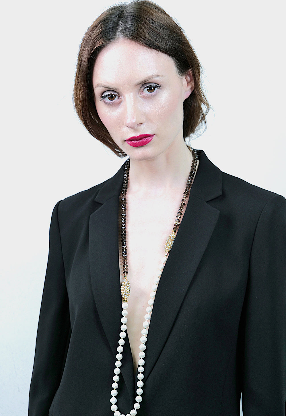 Smoky Quartz With Freshwater Pearls Multi-Way Necklace AN021 - FARRA