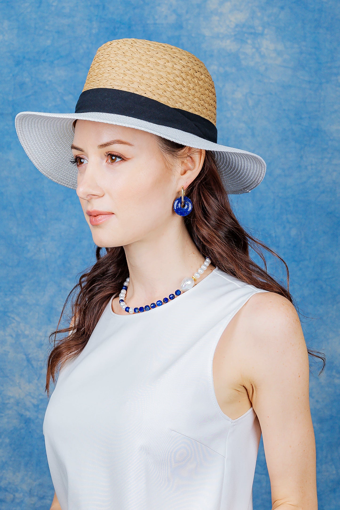 Freshwater Pearls & Lapis Lazuli Choker Necklace EN018 - FARRA