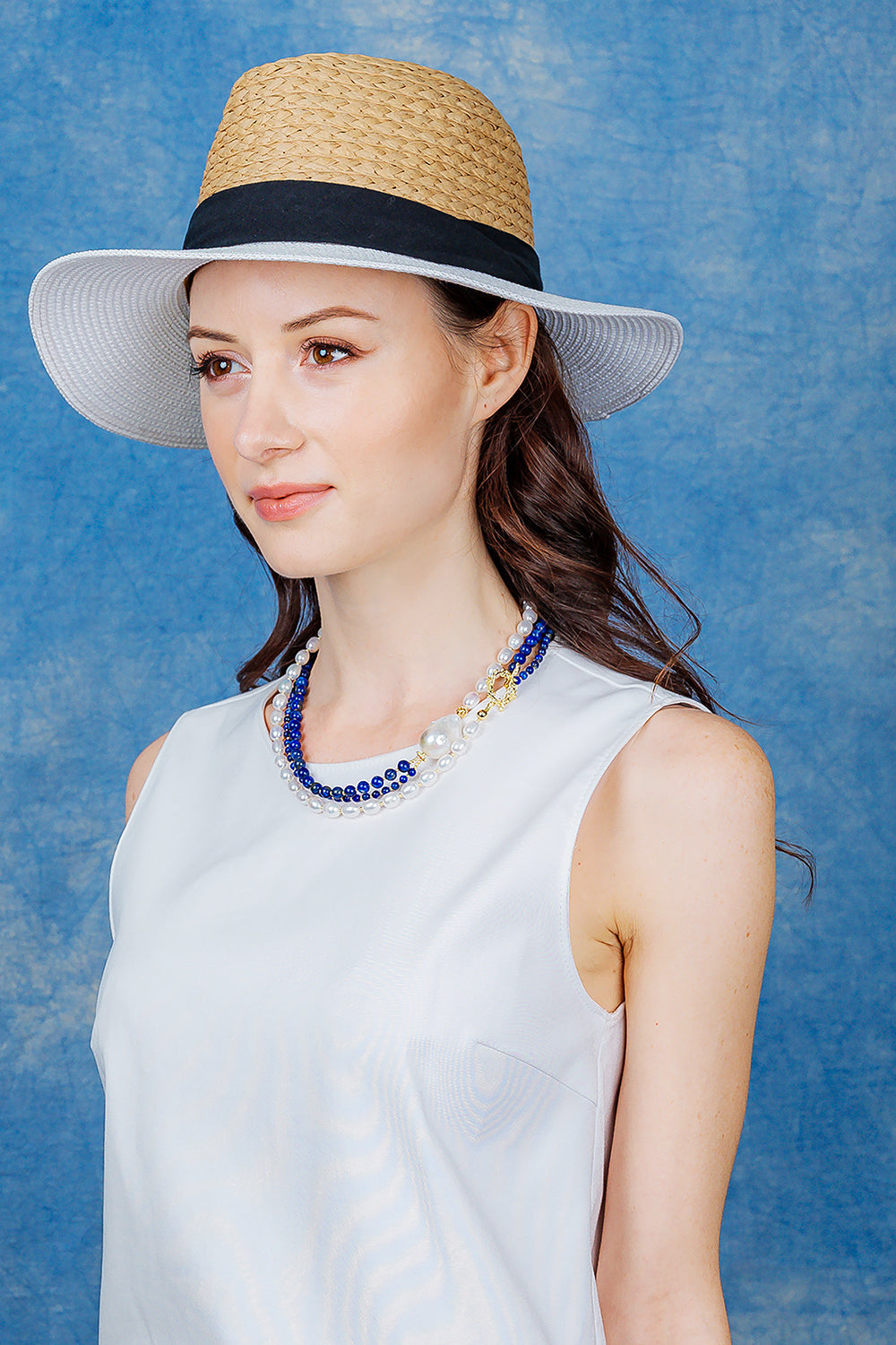 Round Lapis With Freshwater Pearls Multi-ways Long Necklace EN017 - FARRA