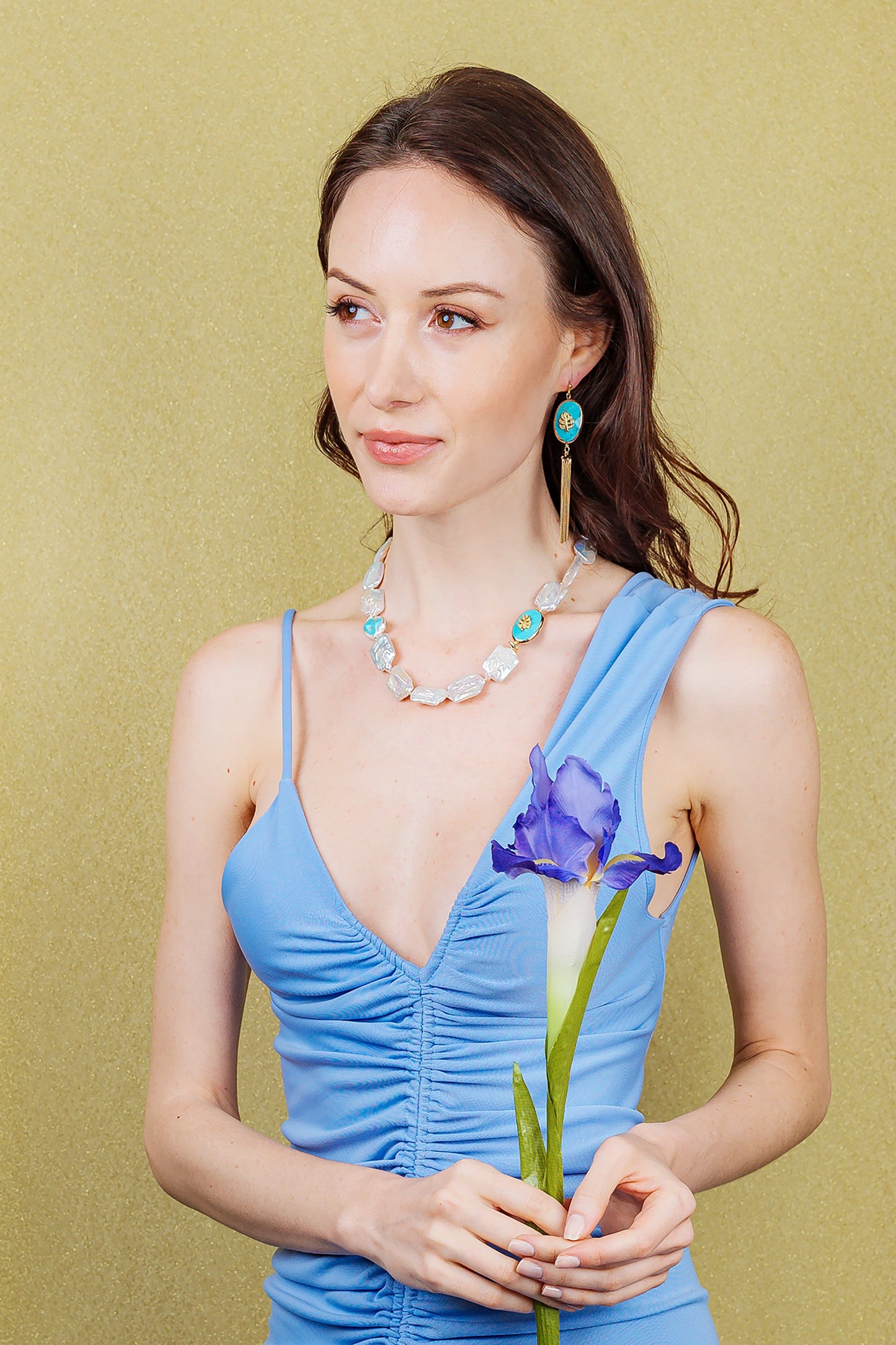 Turquoise Stone Fringe Earrings EE009 - FARRA