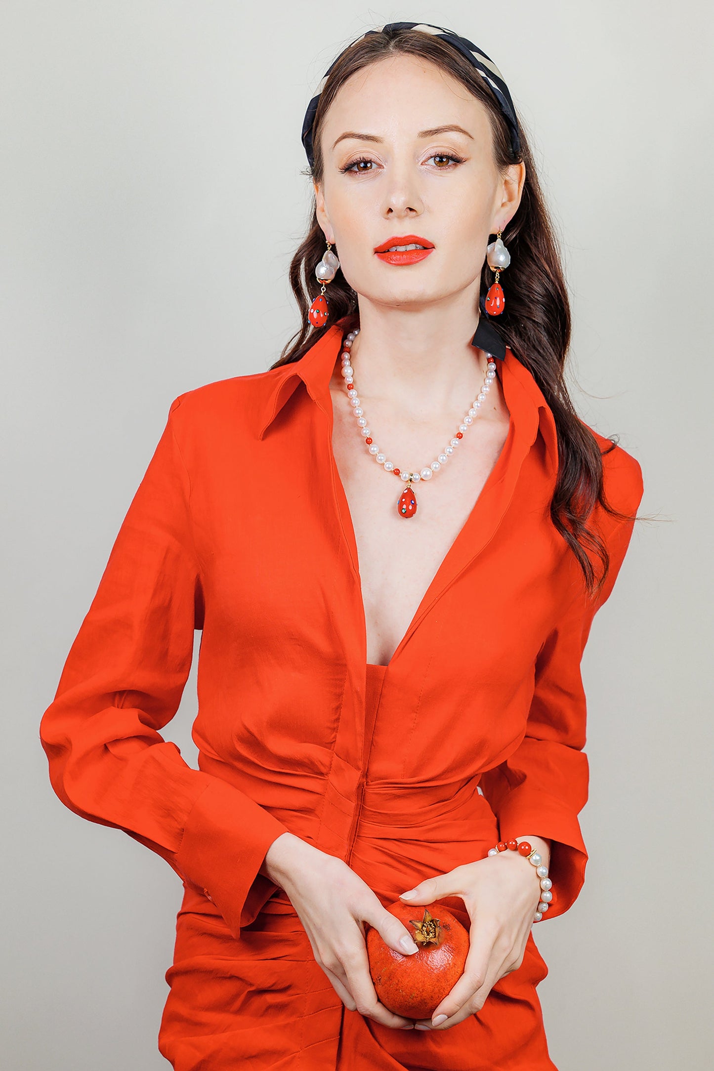 Freshwater Pearls with Red Coral Bracelet EB005 - FARRA