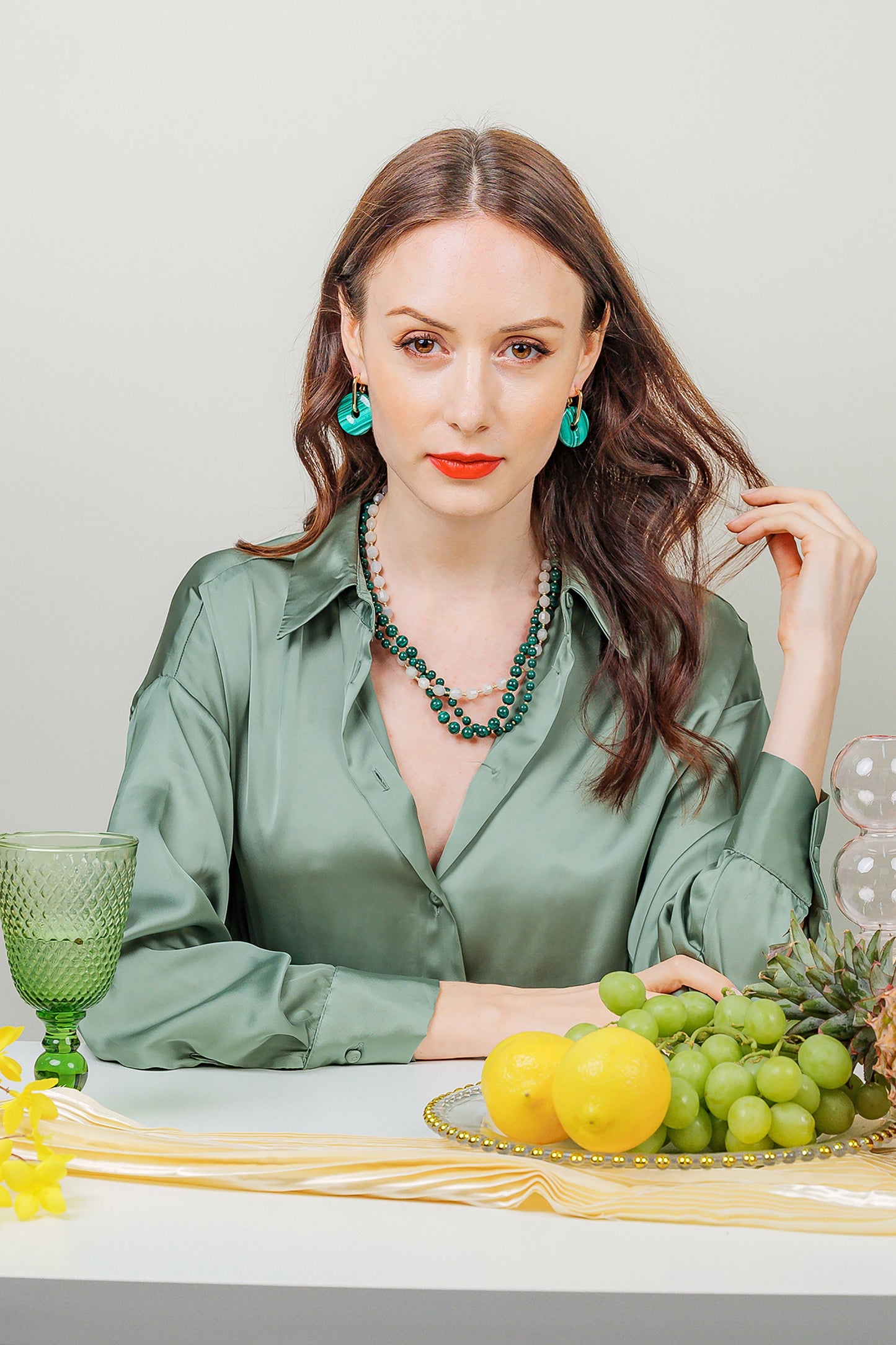Donut Shaped Malachite Modern Earrings EE001 - FARRA