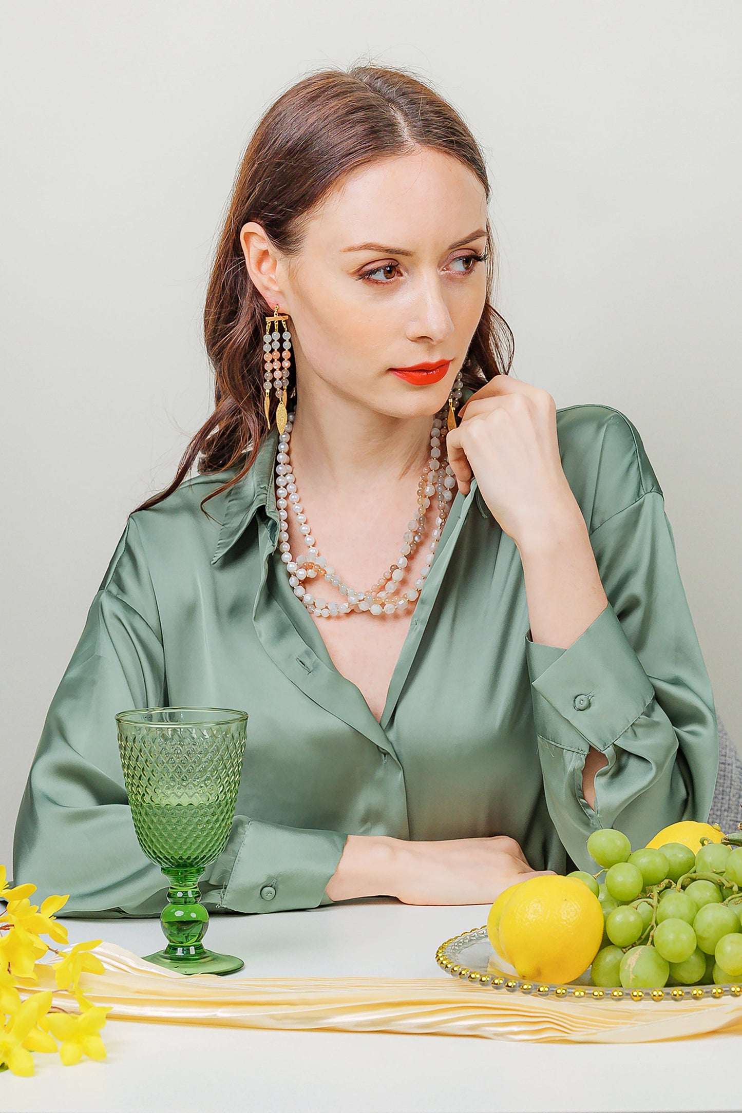 Moonstones With Freshwater Pearls Multi-Strands Necklace EN037 - FARRA