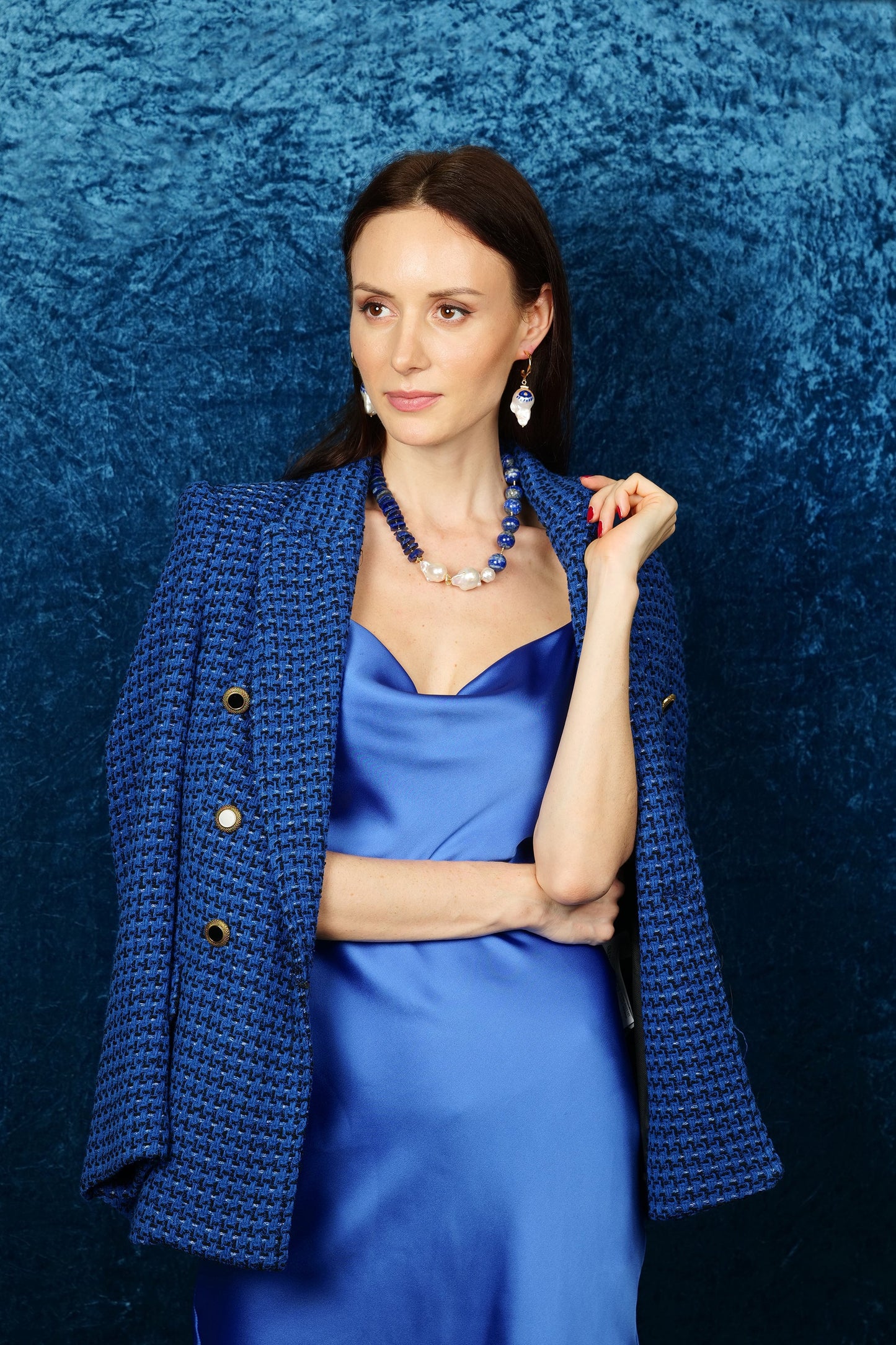 Lapis With Baroque Pearls Stylish Necklace FN009 - FARRA