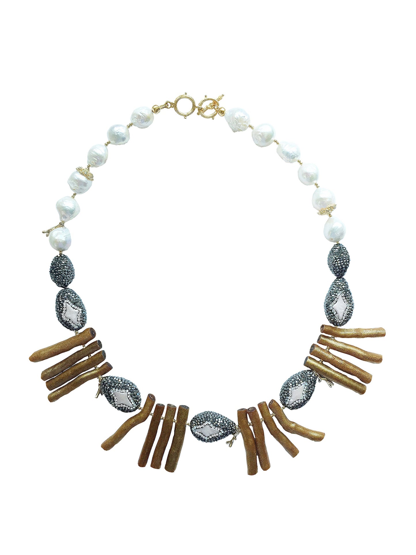Rhinestones With Gold Coral Branches Statement Necklace MN001 - FARRA