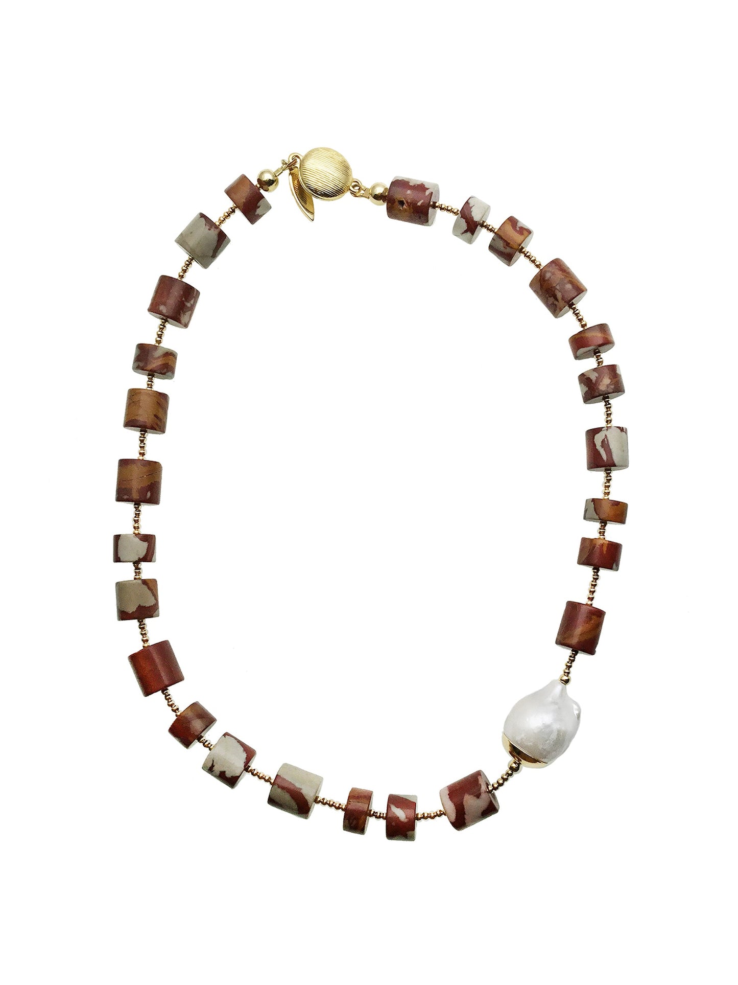 Noreena Jasper With Baroque Pearl Short Necklace CN028 - FARRA