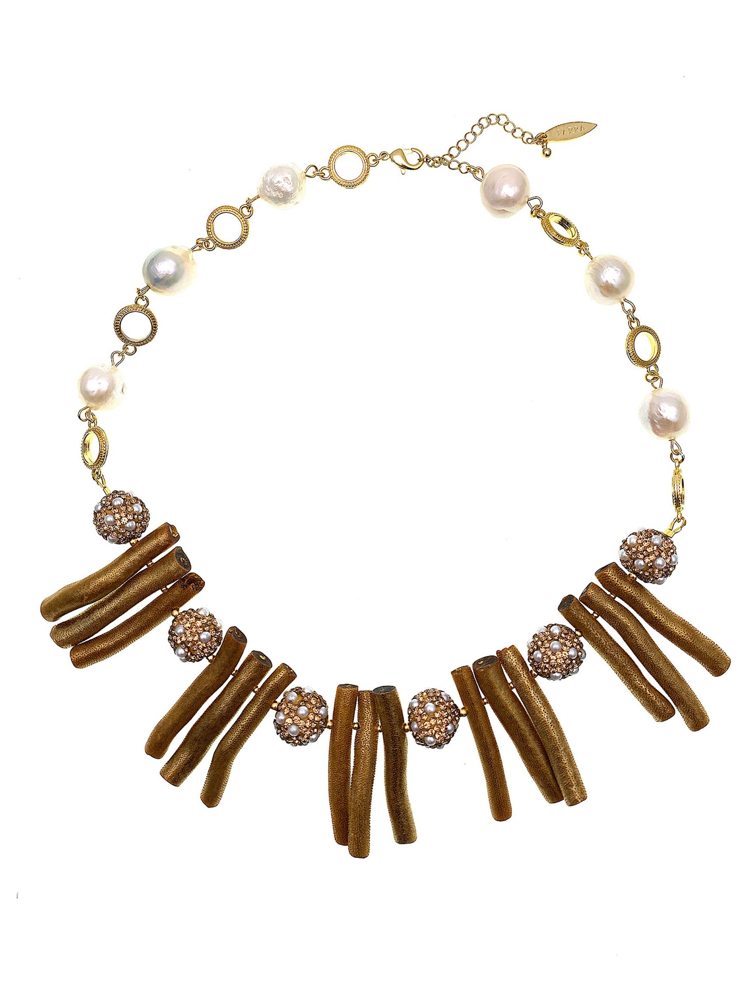 Golden Corals With Pearls Rhinestone Statement Necklace FN001 - FARRA